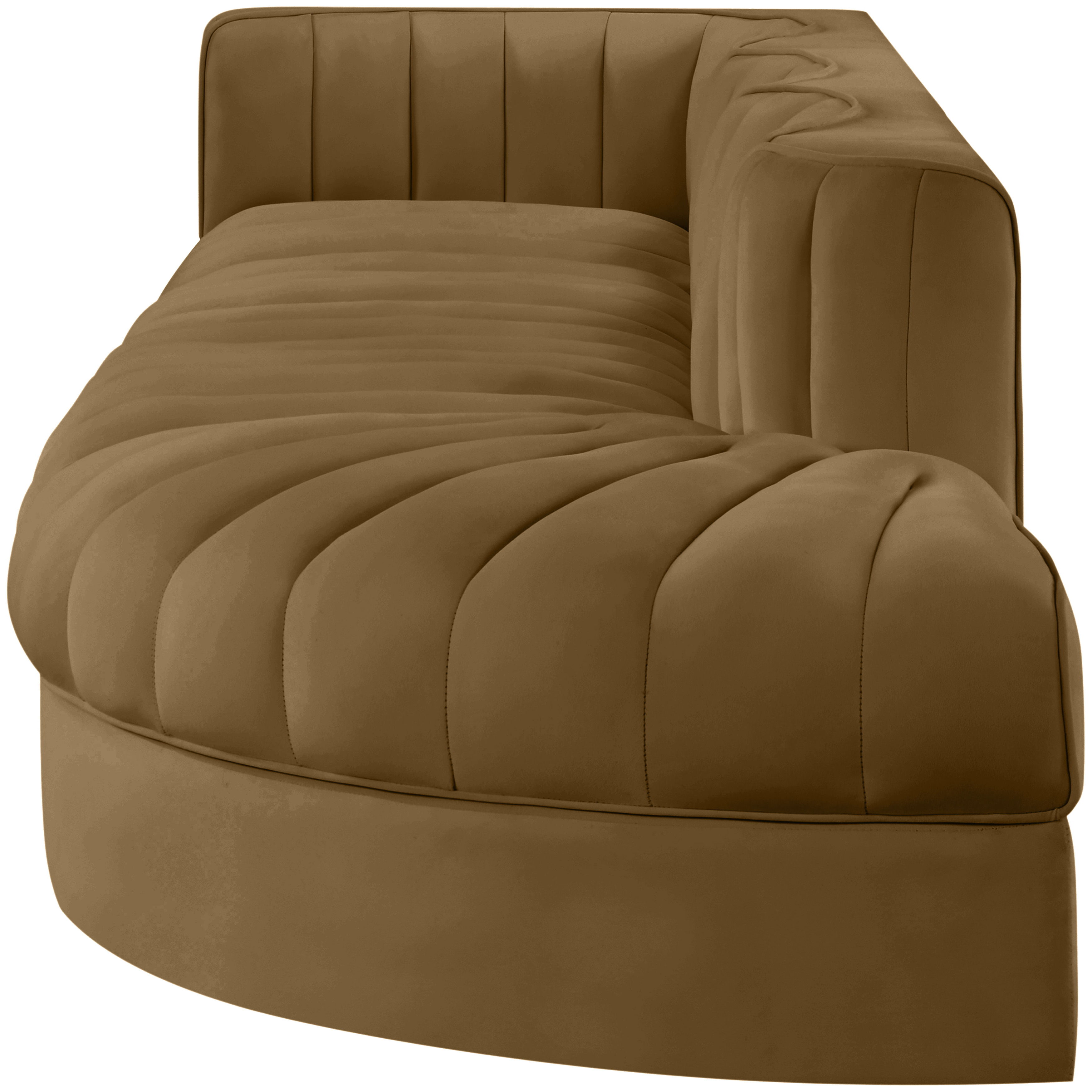 Rummi - Velvet Performance Fabric Upholstered 4 Piece Modular Sectional With Reverse Corner Chair - Saddle