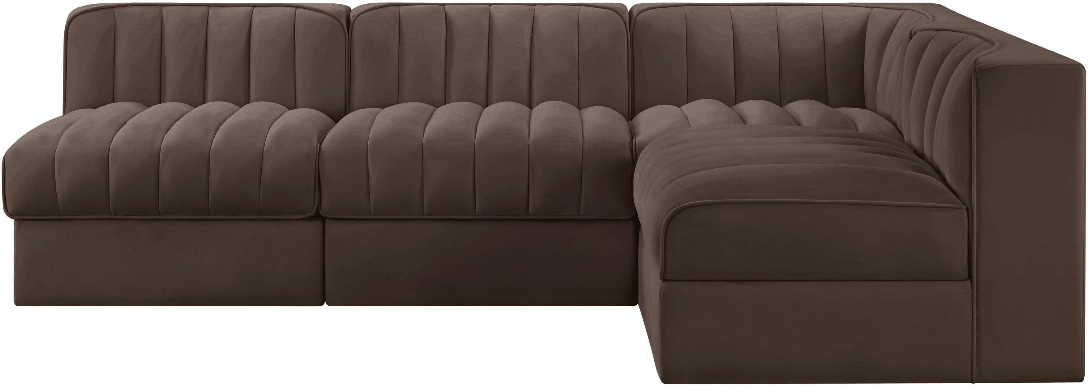 Rummi - Armless Velvet Performance Fabric Upholstered 4 Piece Modular Sectional - Brown