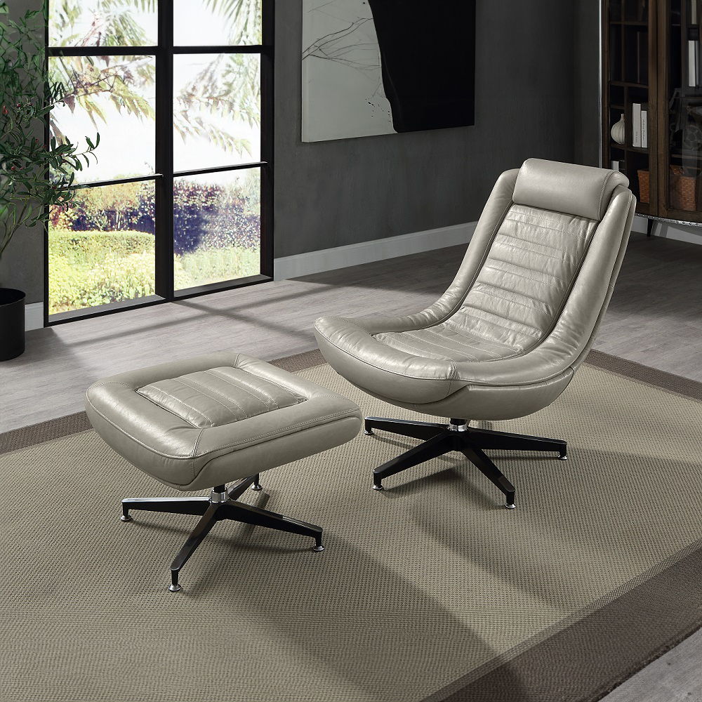 Piran - Accent Chair With Swivel - Twilight Top Grain Leather, gray, view 5