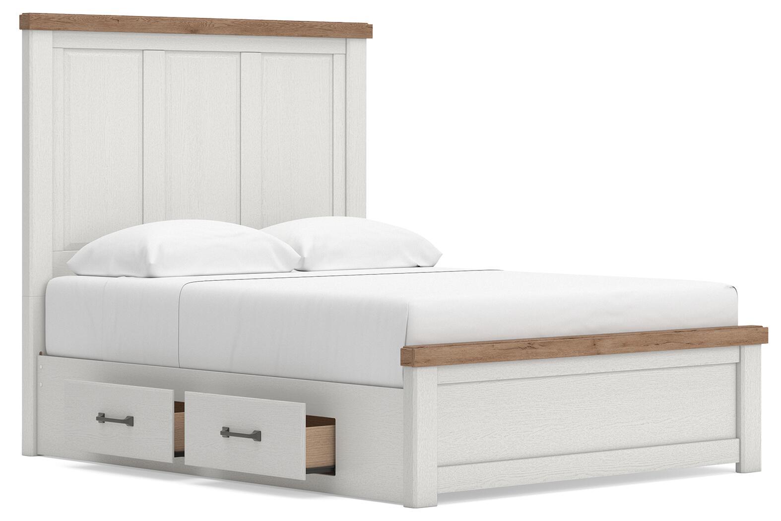 Ashley Furniture Savonport - Queen Panel Bed With Under Bed Storage Unit - White / Brown - Image 4