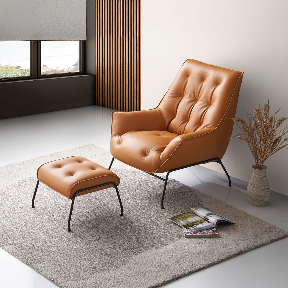 Zusa - Accent Chair & Ottoman - Sandstone Top Grain Leather, orange, view 8