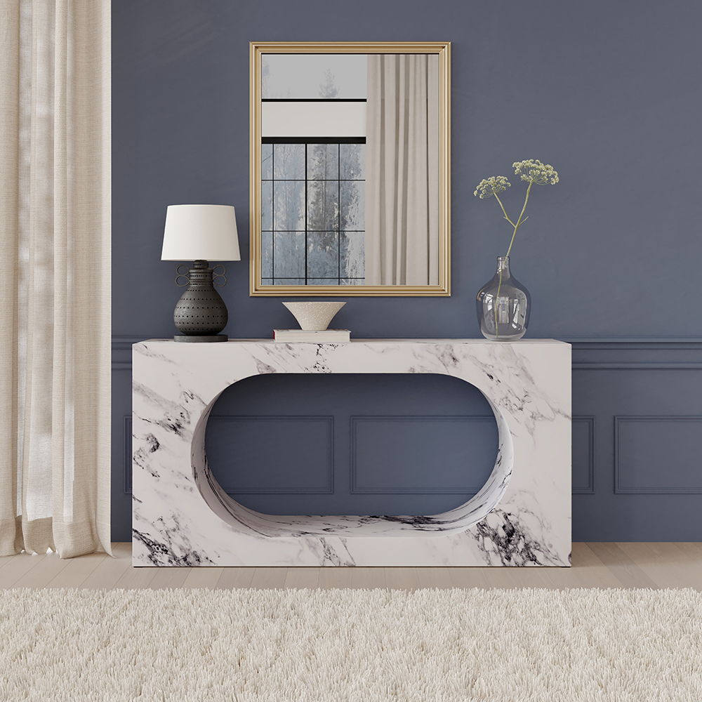 Fritzy - 59" Console Table - Engineered Stone, white