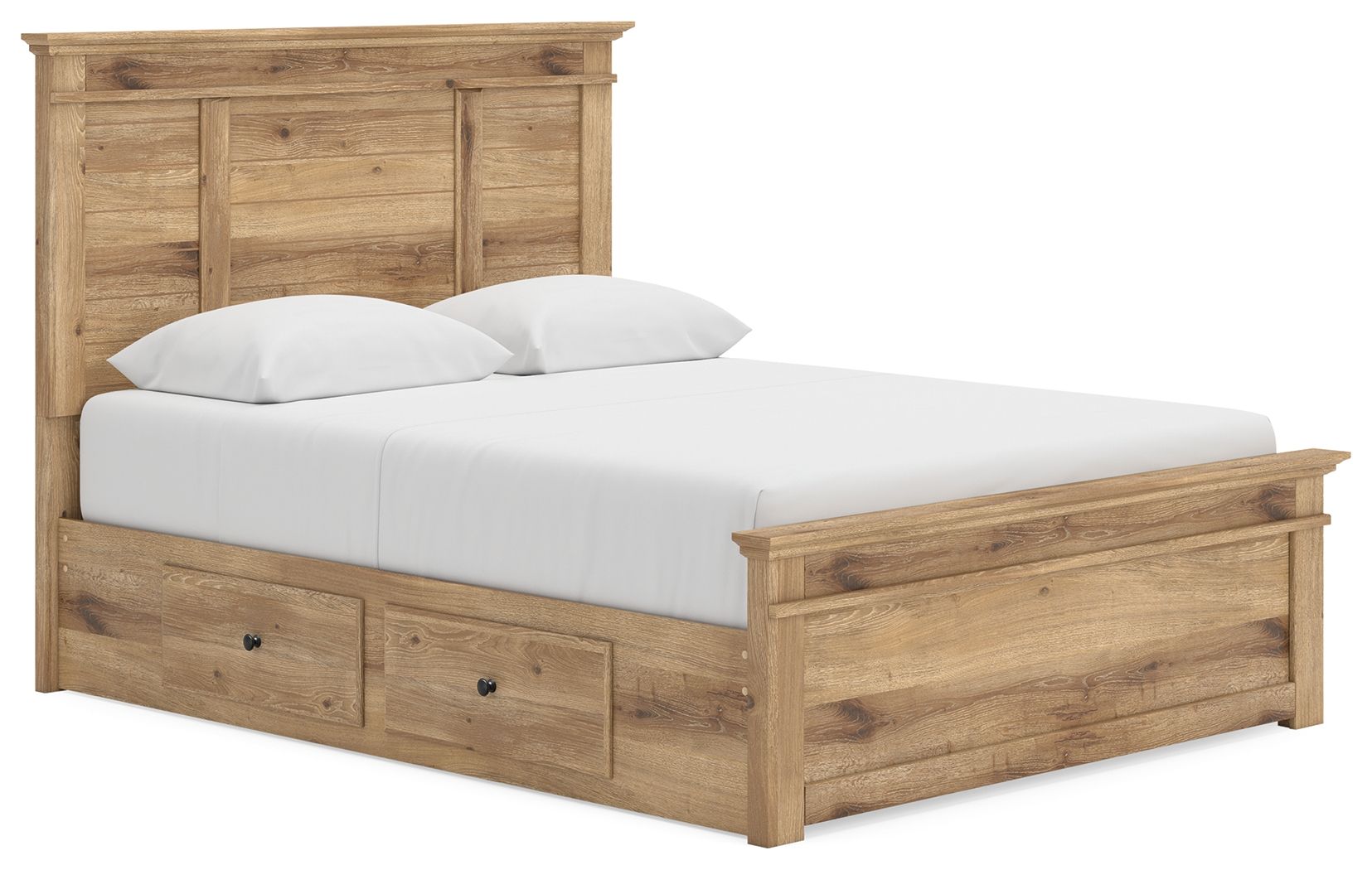 Makidern - Queen Panel Storage Bed With 2 Under Bed Storage Units - Tan