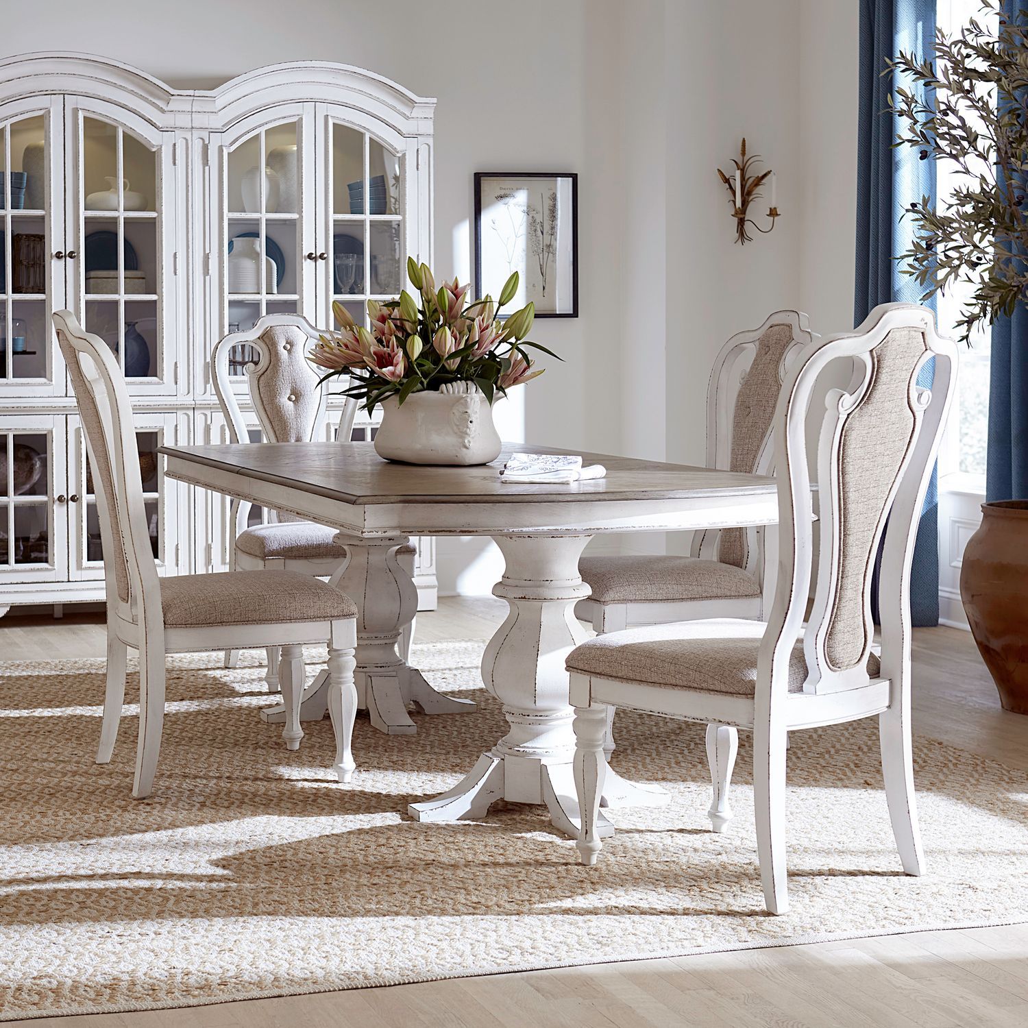 Liberty Furniture Magnolia Manor - Optional 5 Piece Double Pedestal Table Set - White