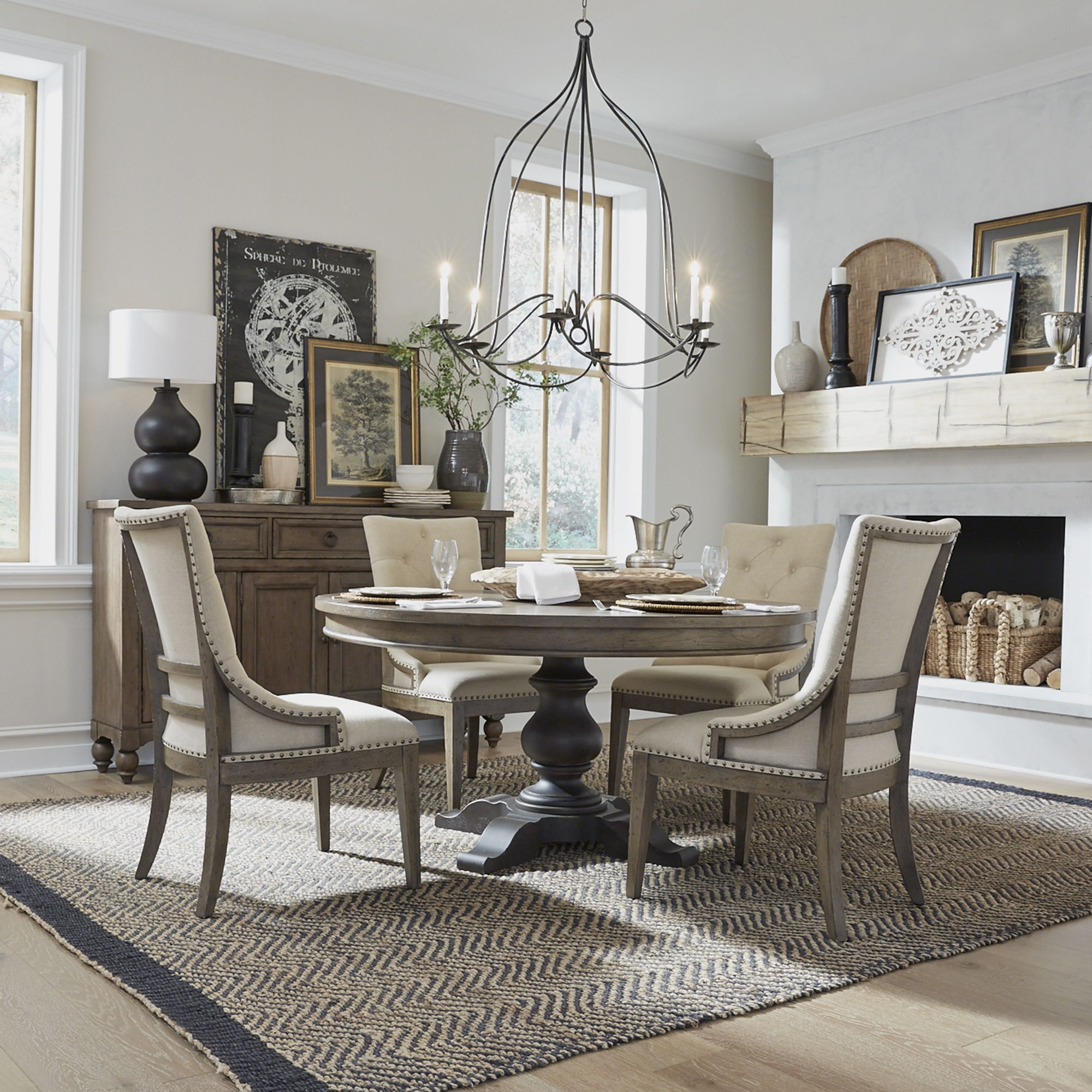 Liberty Furniture Americana Farmhouse - 5 Piece Pedestal Table Set - Light Brown