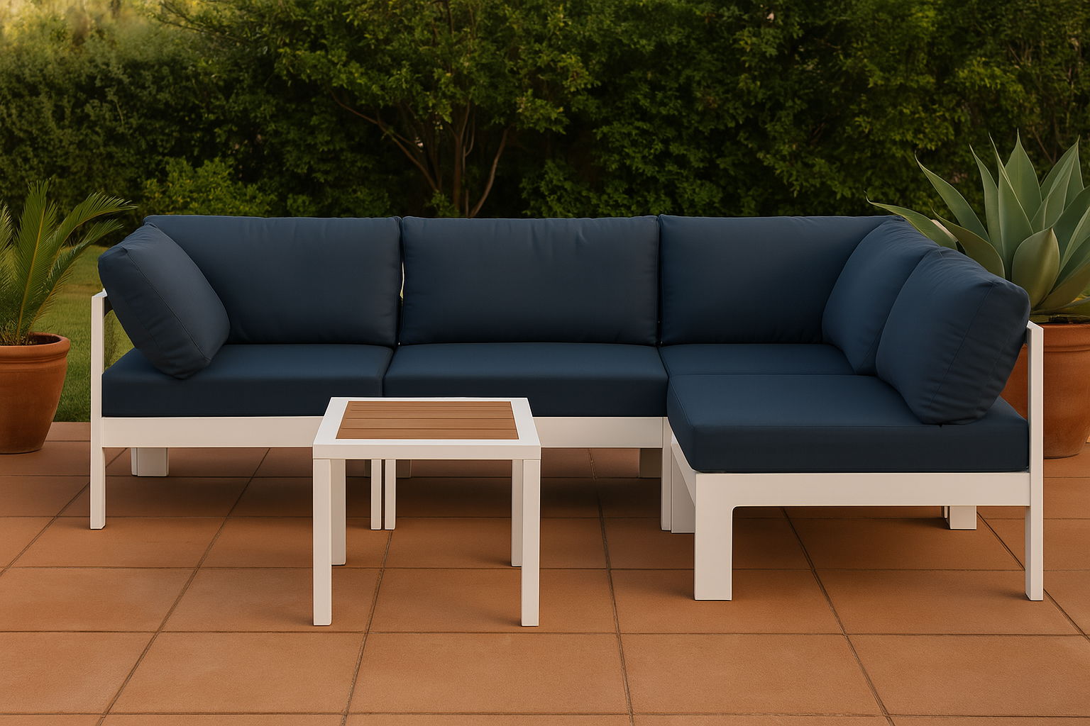 Nizuc - Outdoor Patio 4 Piece Modular Sectional With White Frame - Navy
