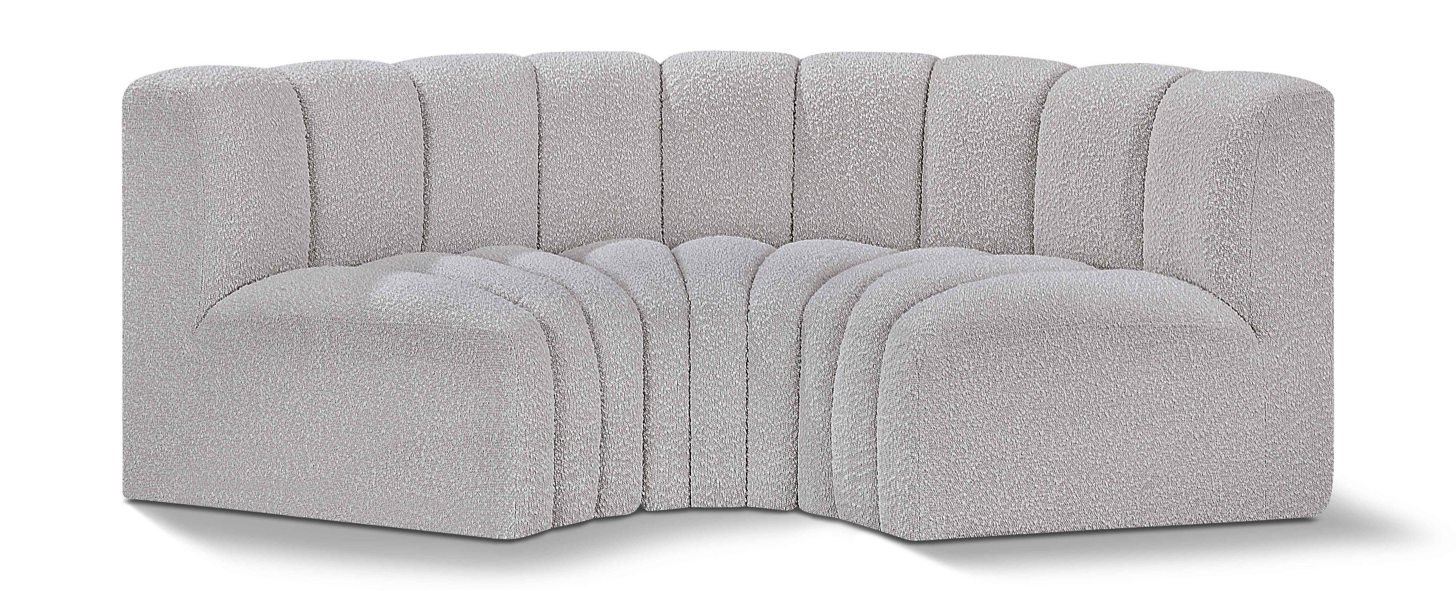 Arc - Boucle Fabric 3 Piece Modular U-Shaped Sofa - Gray