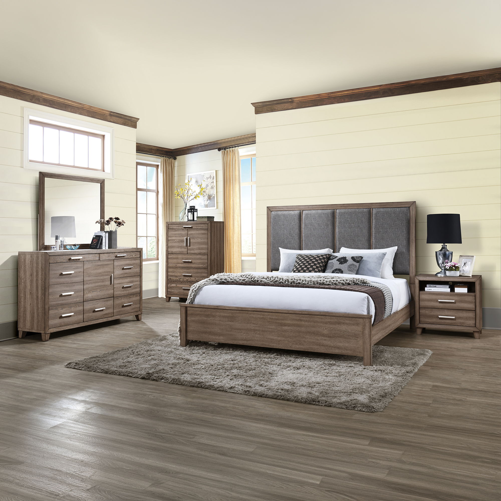 Harrisburg - 6/6 Eastern King 5 Piece Bedroom Set (Bed, Dresser, Mirror, Chest, Nightstand) - Walnut