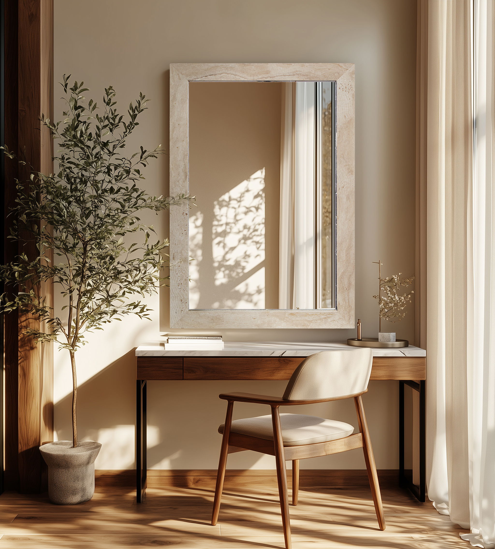 Pavia - Genuine Travertine Frame Mirror - Natural