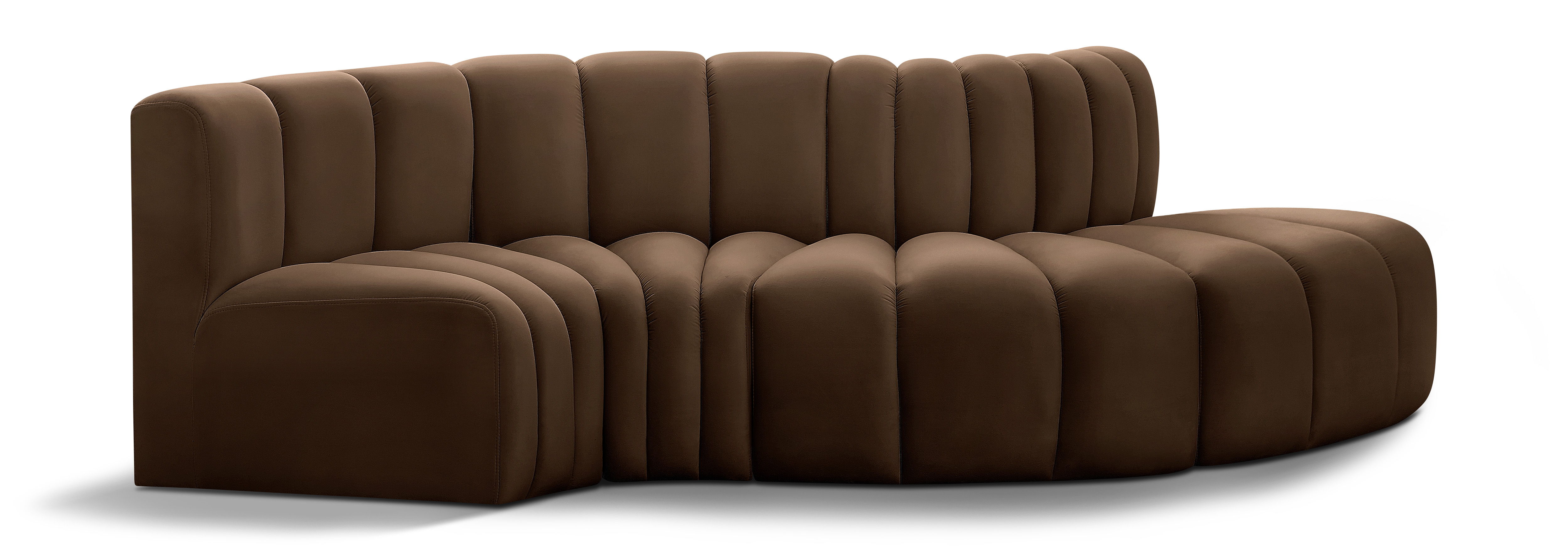 Arc - Velvet 4 Piece L-Shaped Modular Sofa - Brown