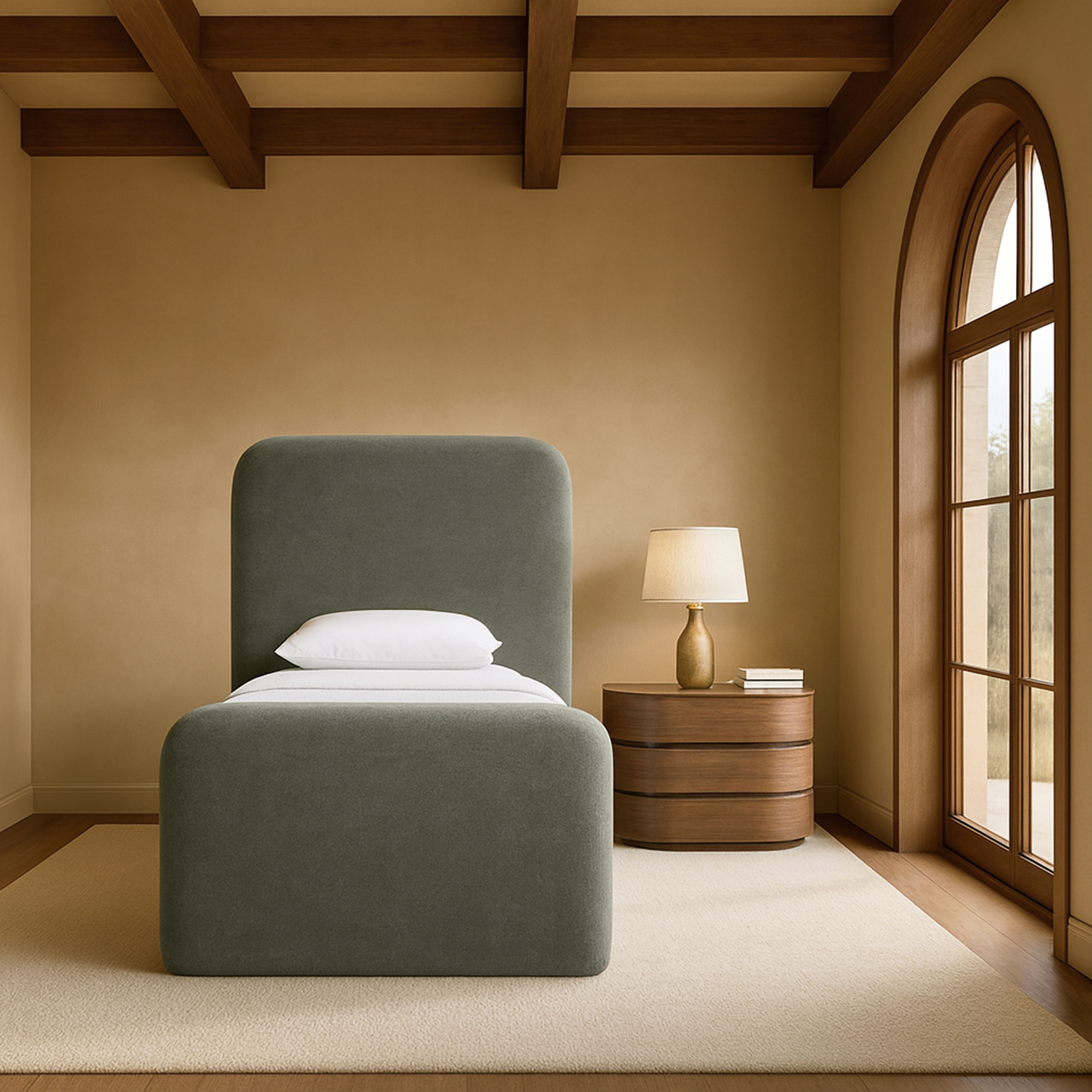 Fira - Chenille Fabric Upholstered Twin Bed - Green