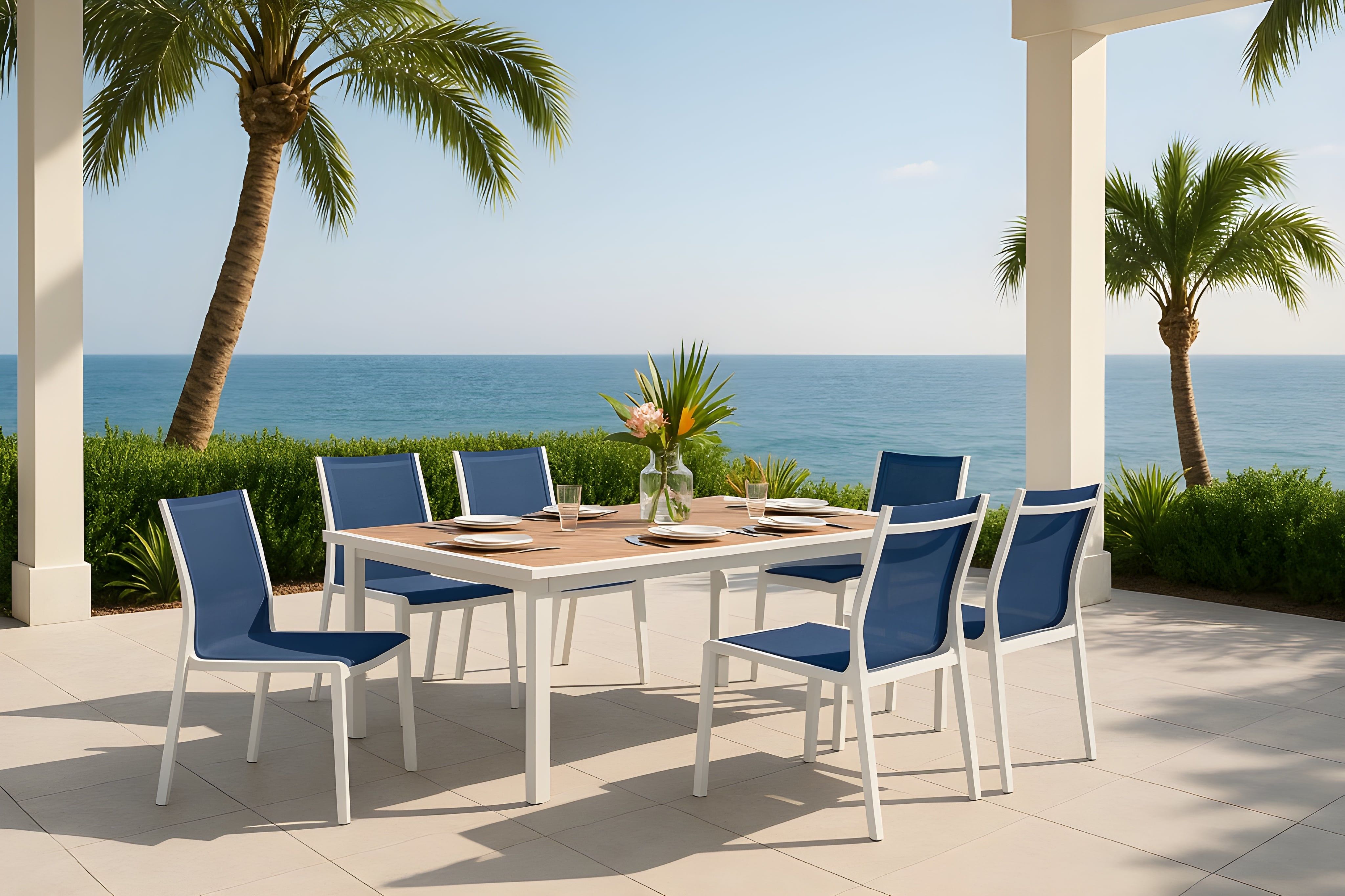Nizuc - Outdoor Patio Dining Chair With White Frame (Set of 2) - Navy