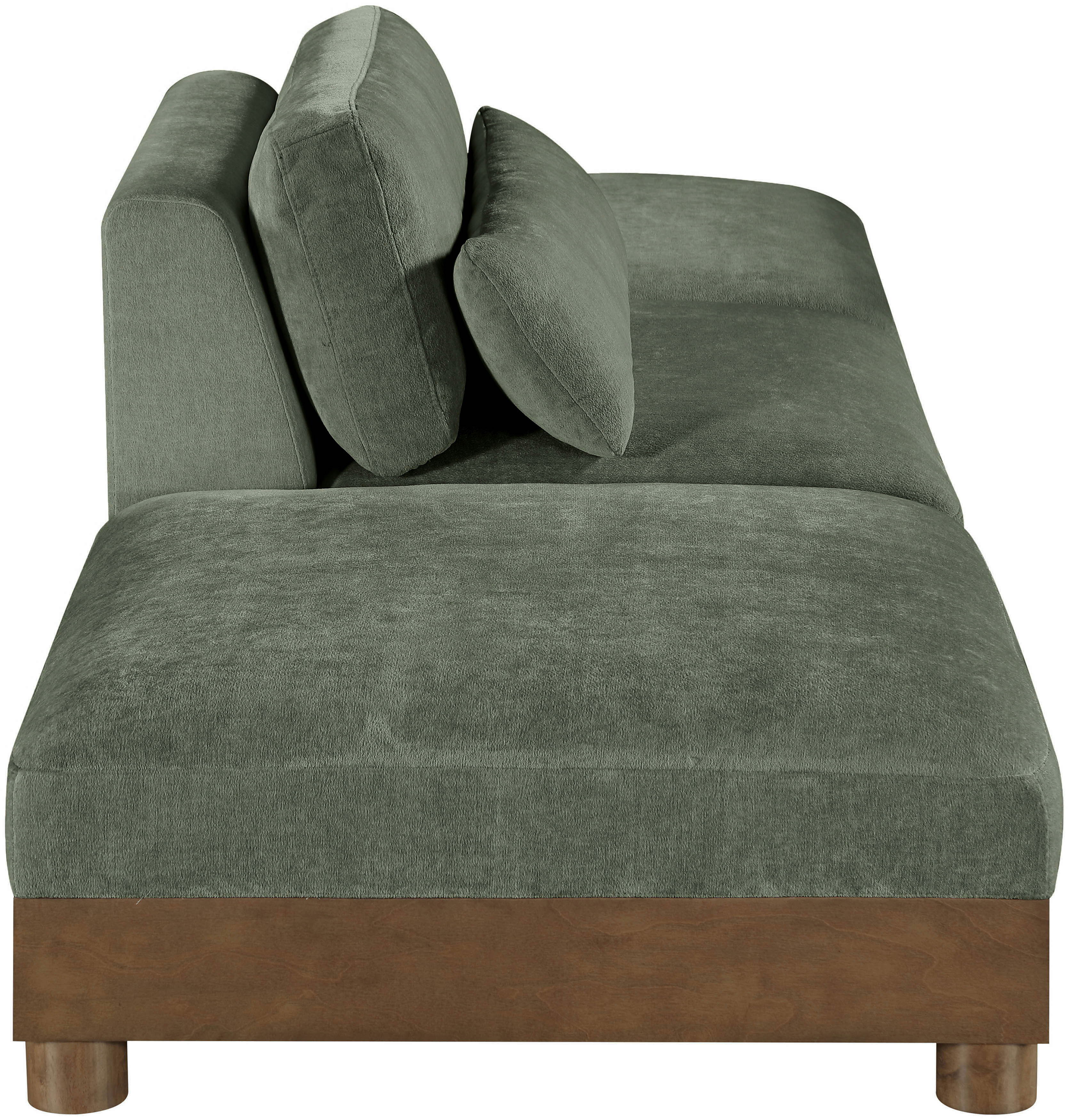 Turin - 120" Chenille Fabric Upholstered 3 Piece Modular Sofa - Green / Brown Walnut