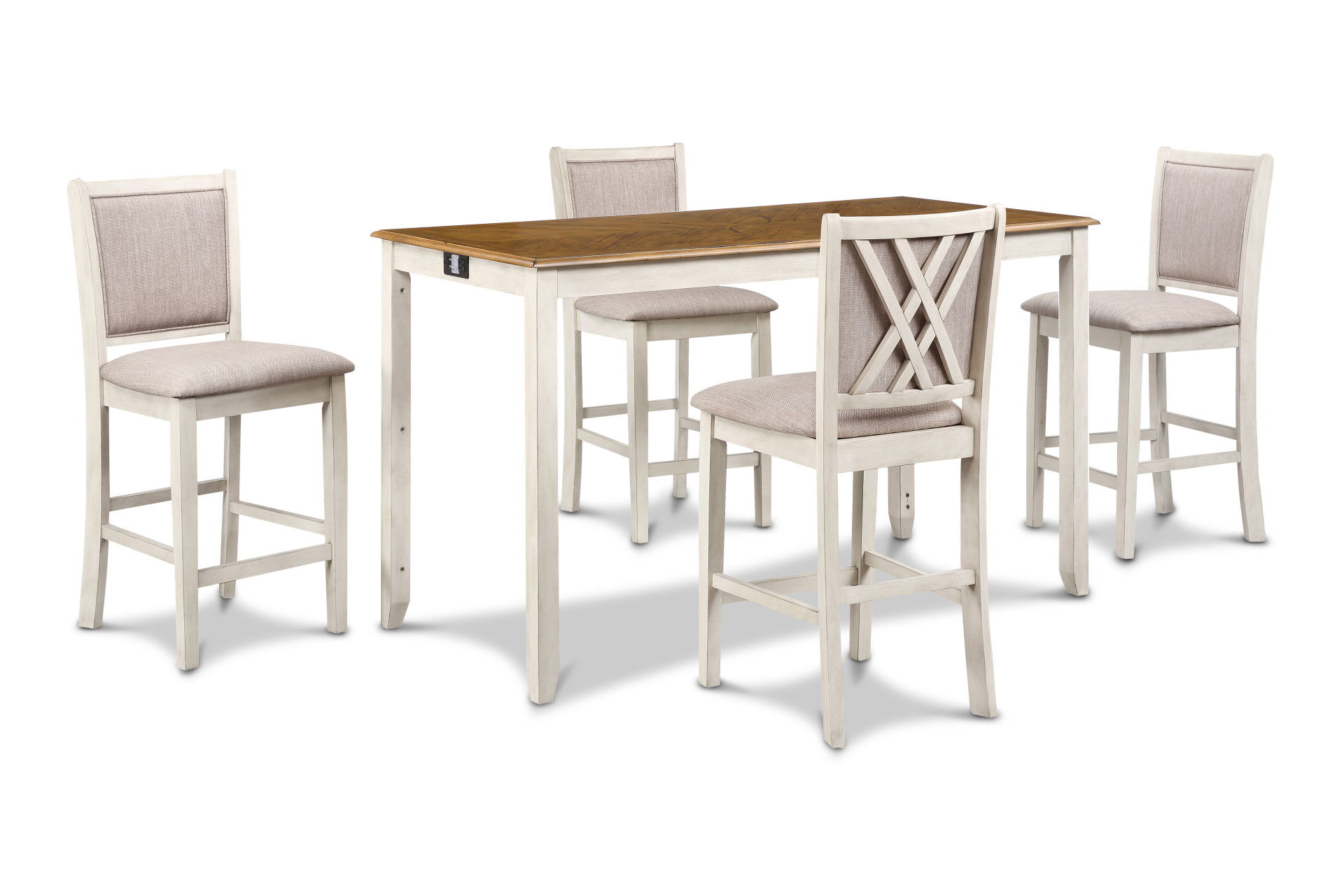 Amy - 5 Piece Counter Dining Set (Table With Storage & 4 Chairs) - 2 Tone Bisque