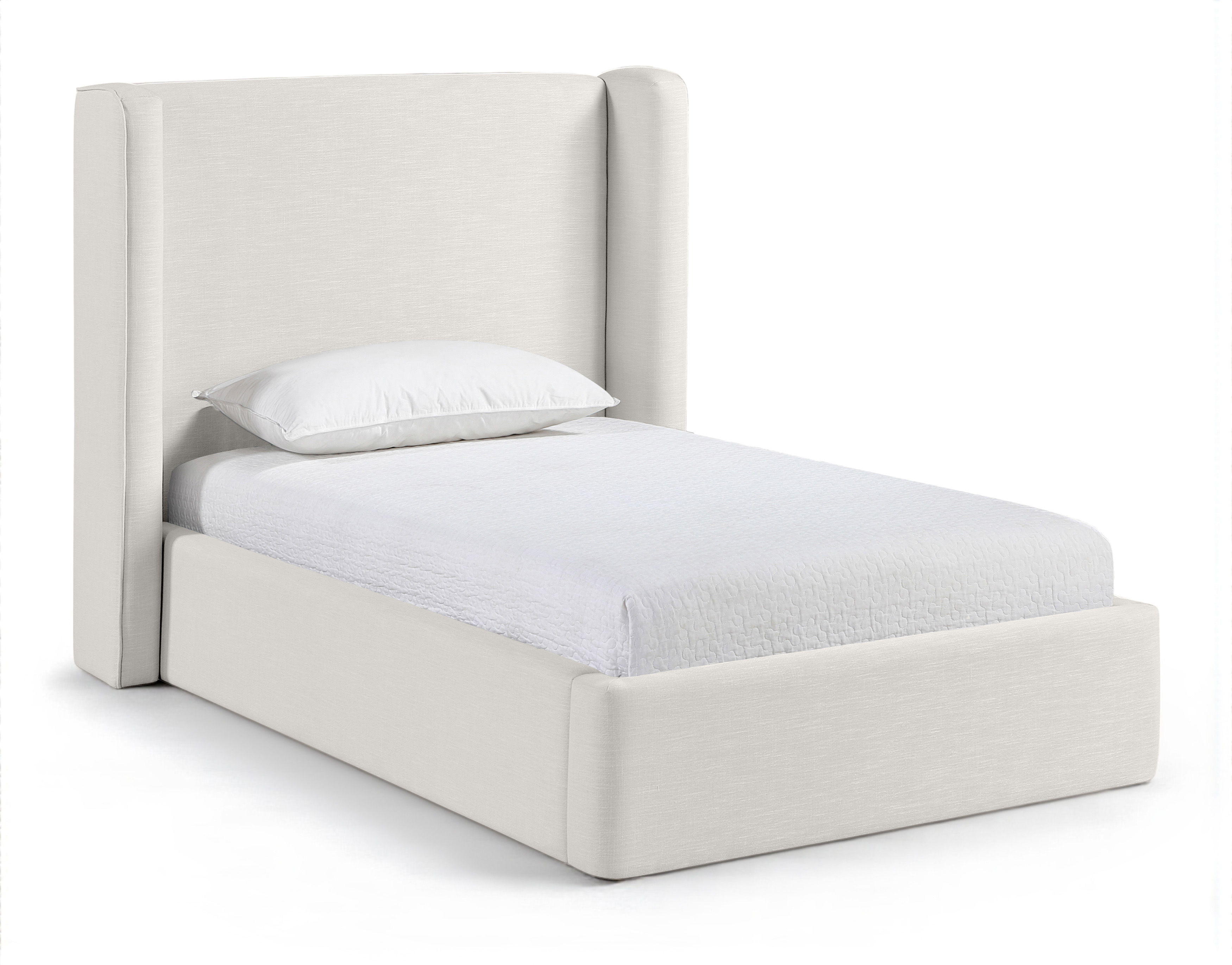 Kendall - Linen Textured Fabric Upholstered Twin Bed - Cream