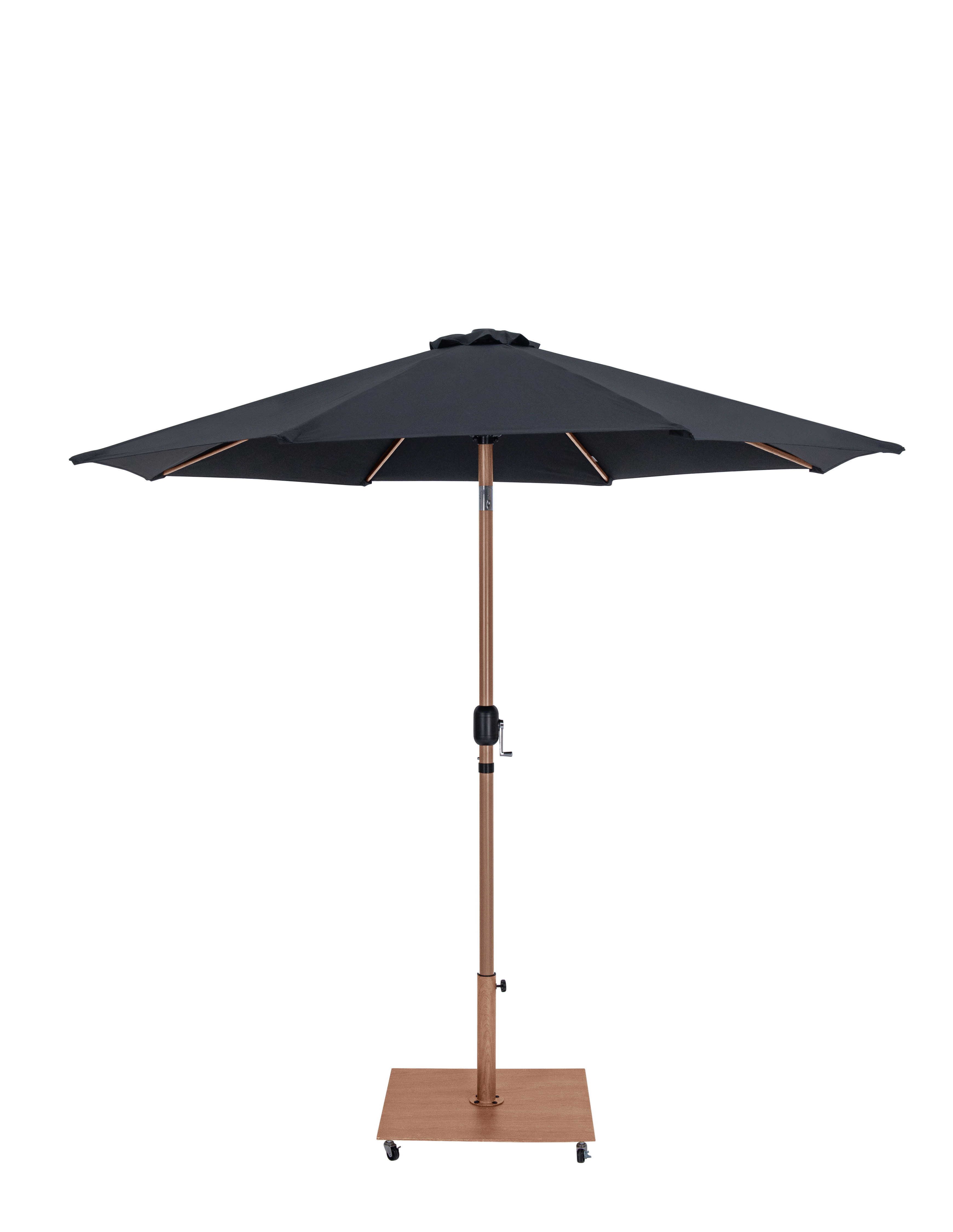 Fiji - Aluminum Patio Umbrella With Square Teak Base - Black
