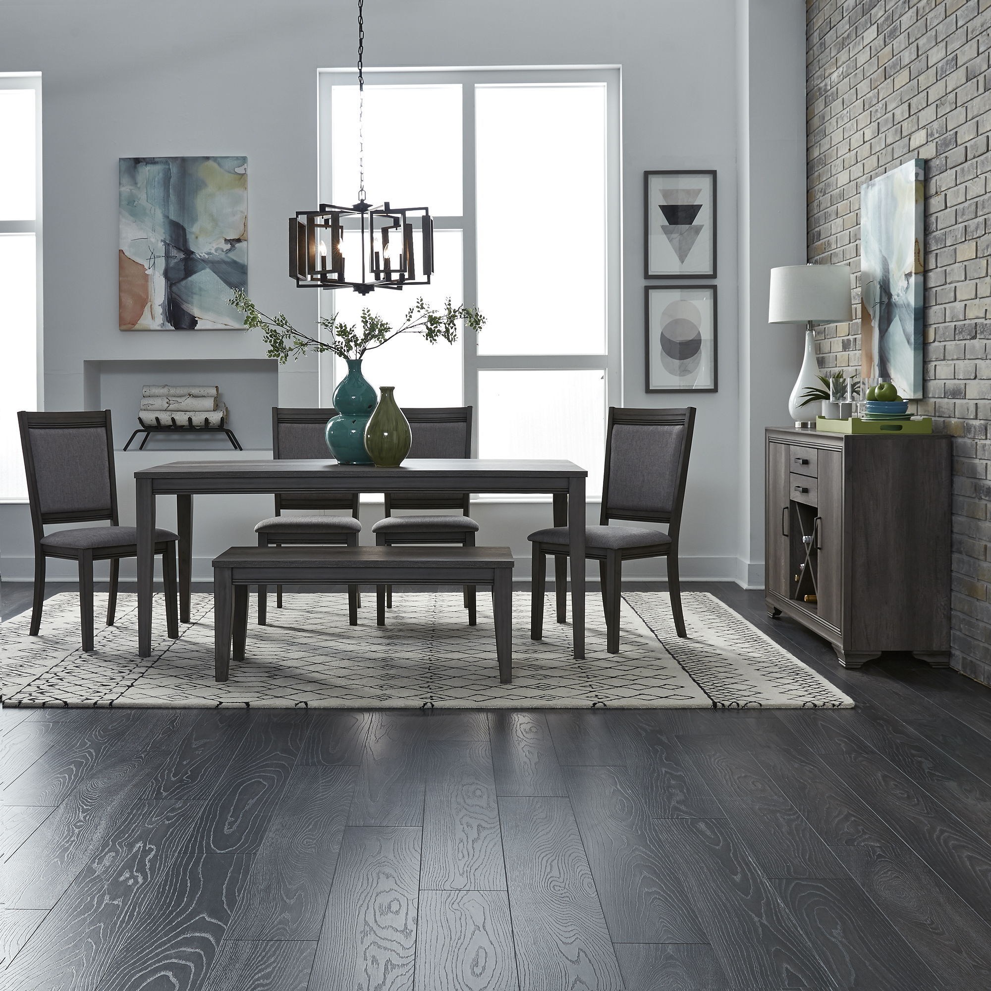 Liberty Furniture Tanners Creek - 6 Piece Rectangular Table Set (Upholstered Chair) - Dark Gray