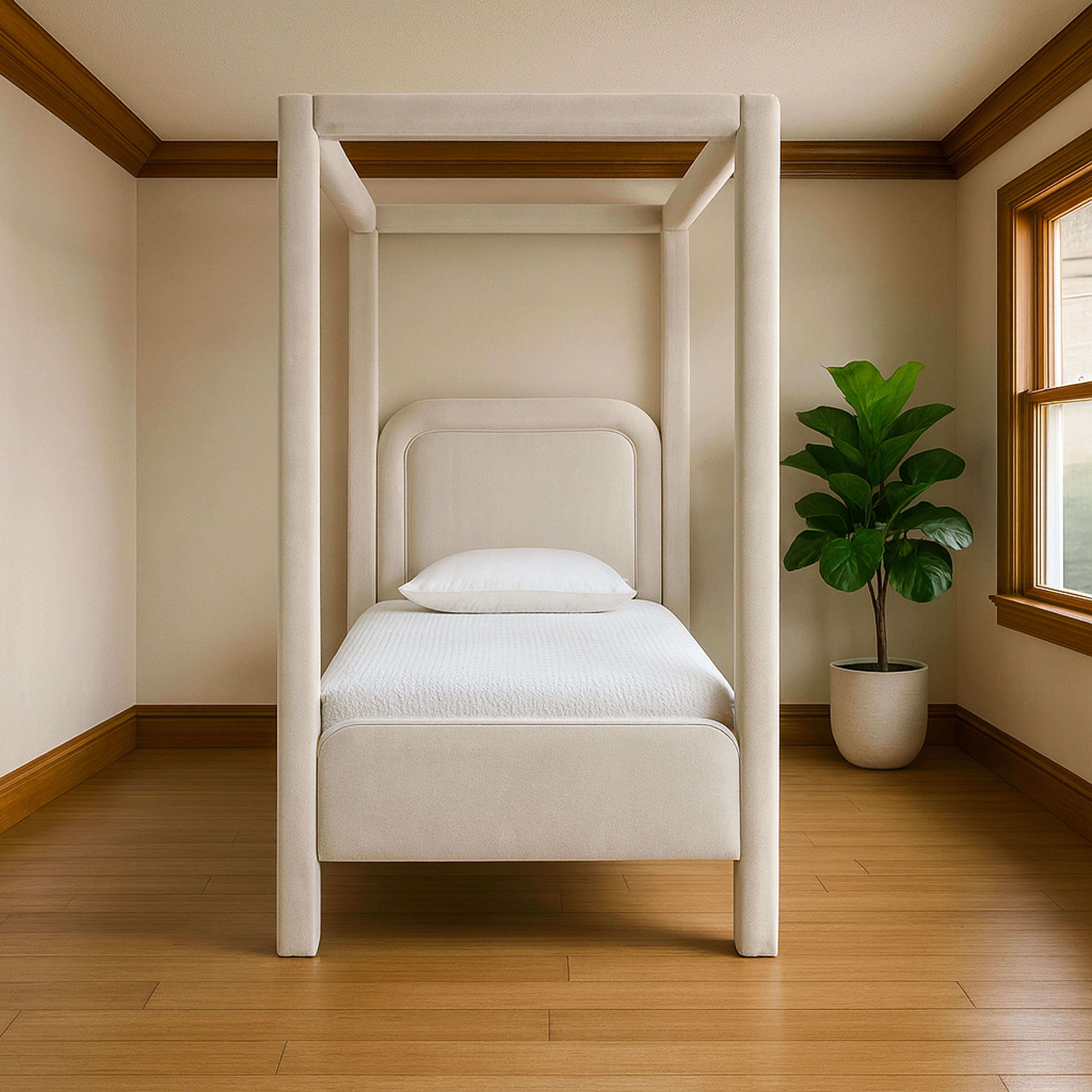 Salina - Velvet Upholstered Twin Bed - Cream