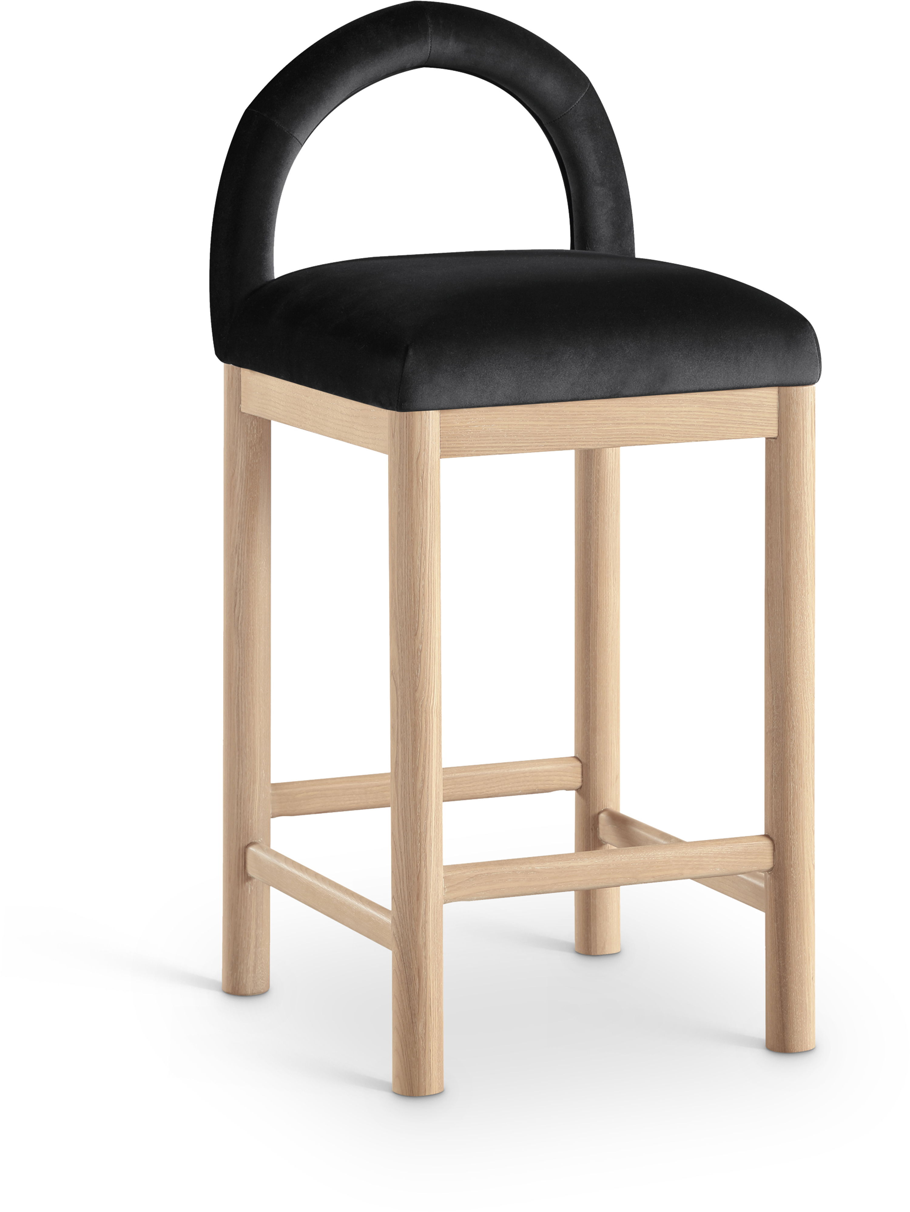 Conrad - Velvet Counter Stool With Natural Legs - Black