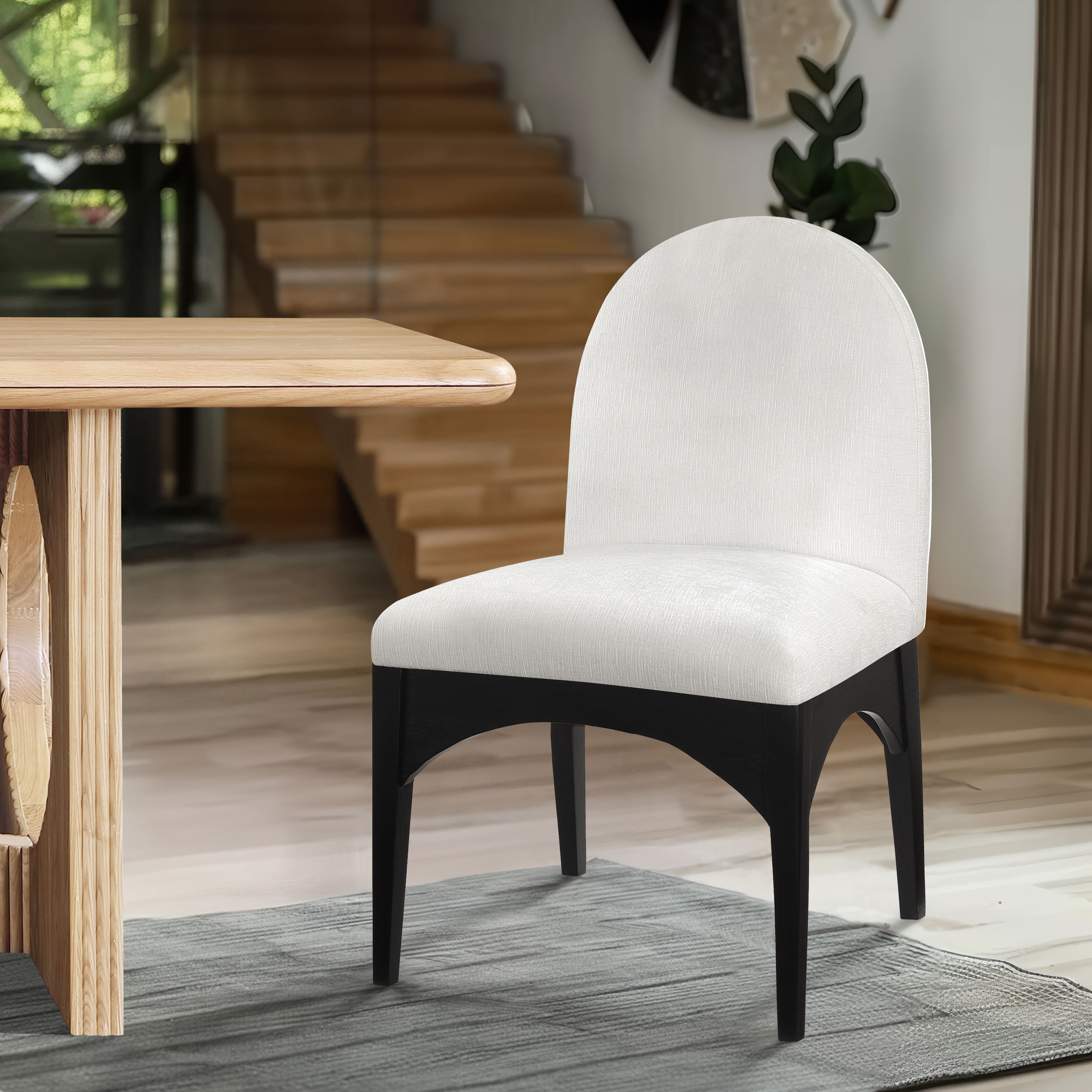 Waldorf - Chenille Dining Side Chair With Black Legs - Cream