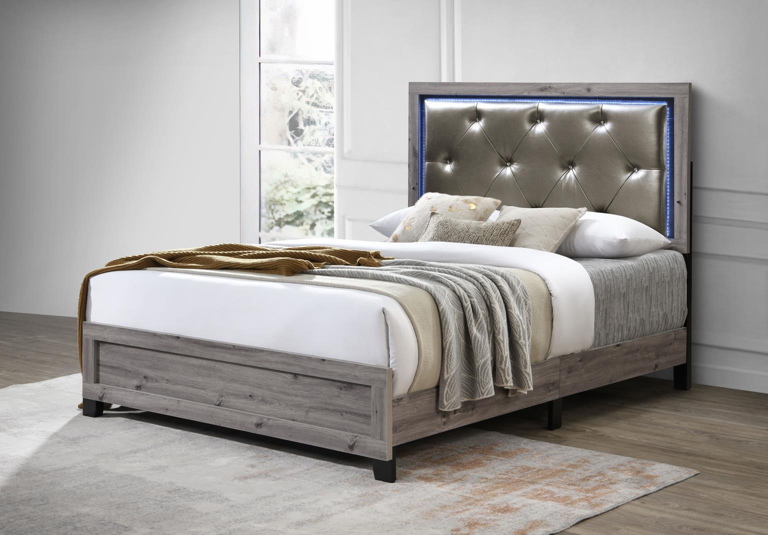 B377 - LED Queen Bed - Gray