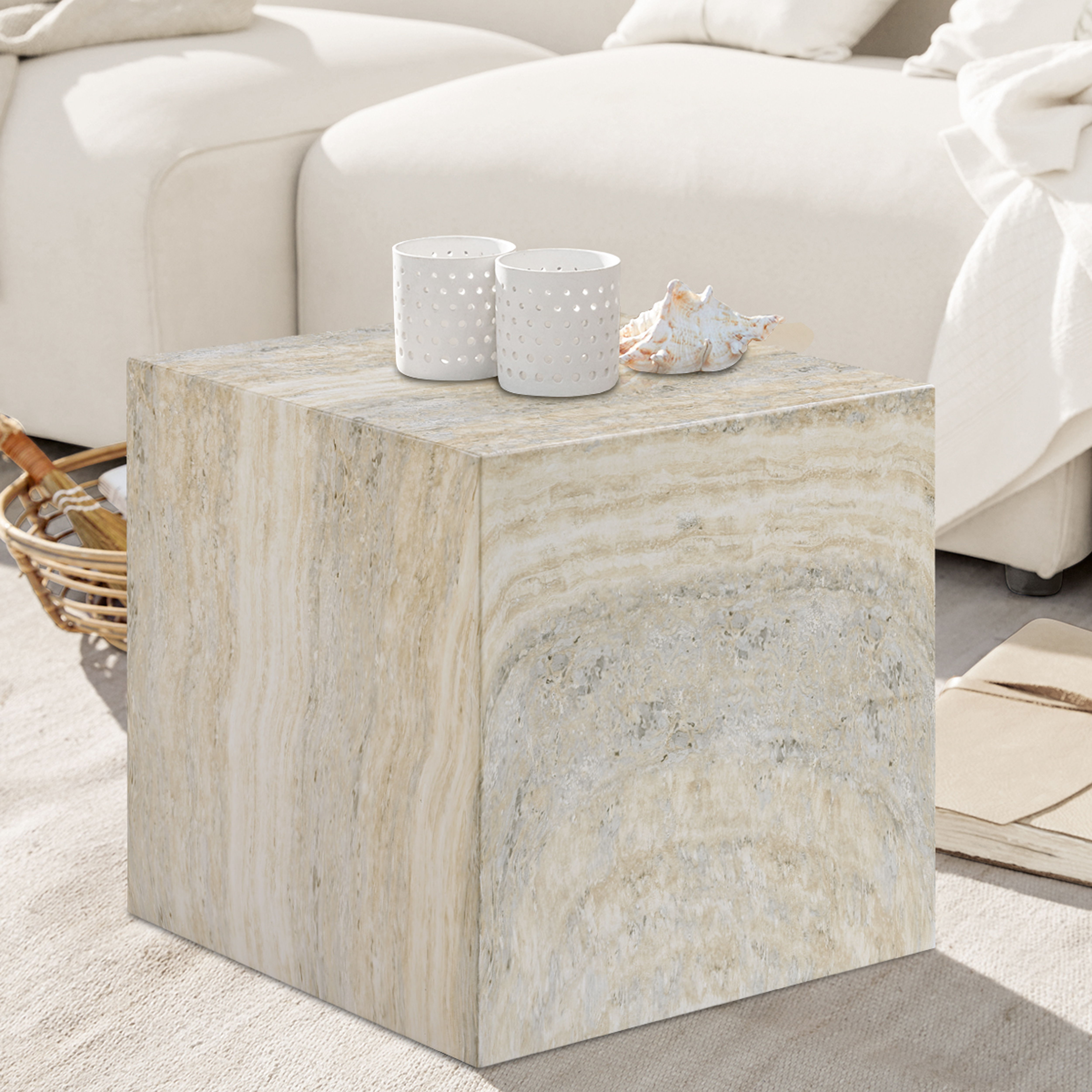 Piazza - Concrete End Table - Travertine