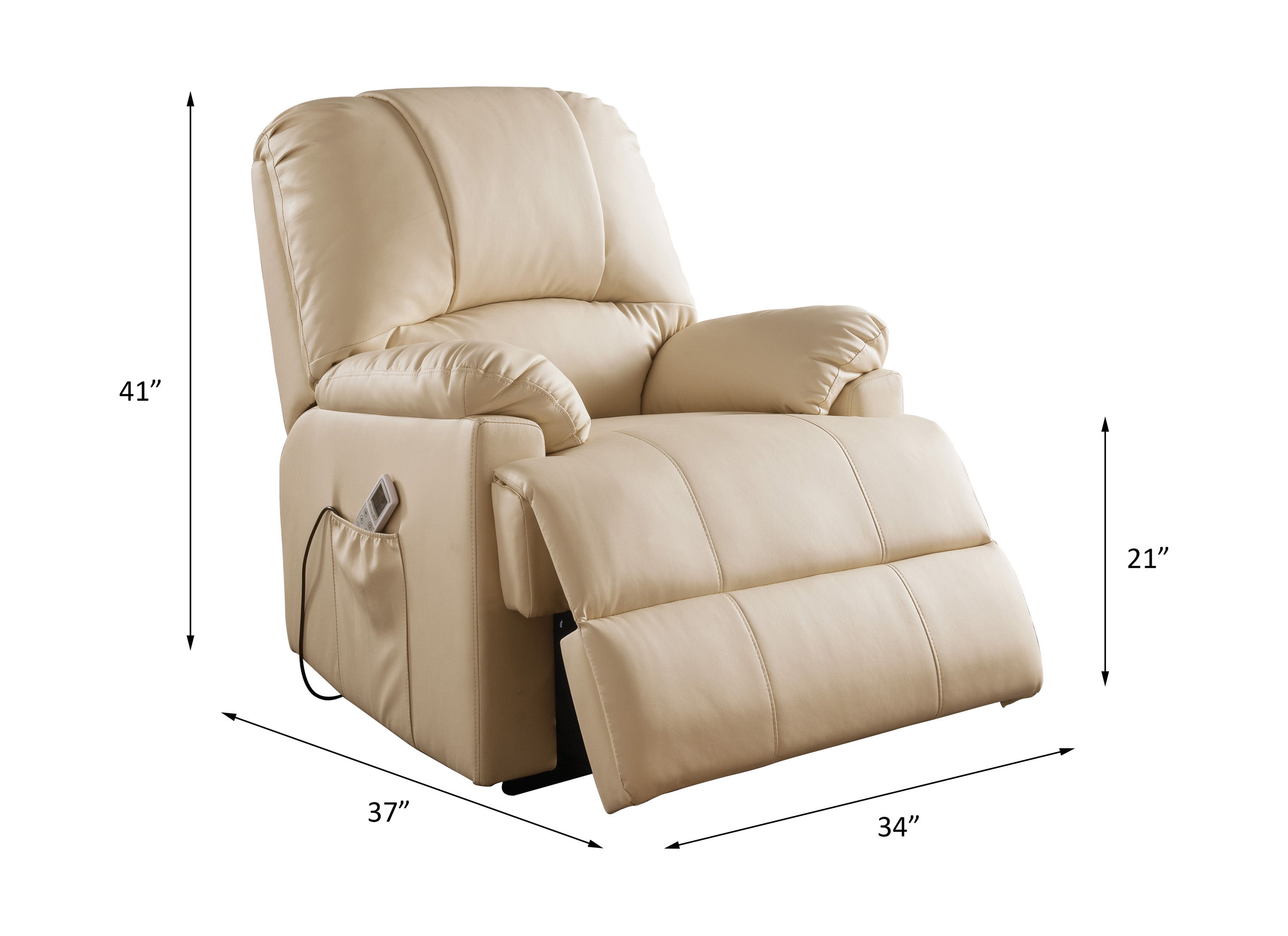 Ixora - Recliner With Power Lift & Massage - Beige Synthetic Leather, beige, view 3
