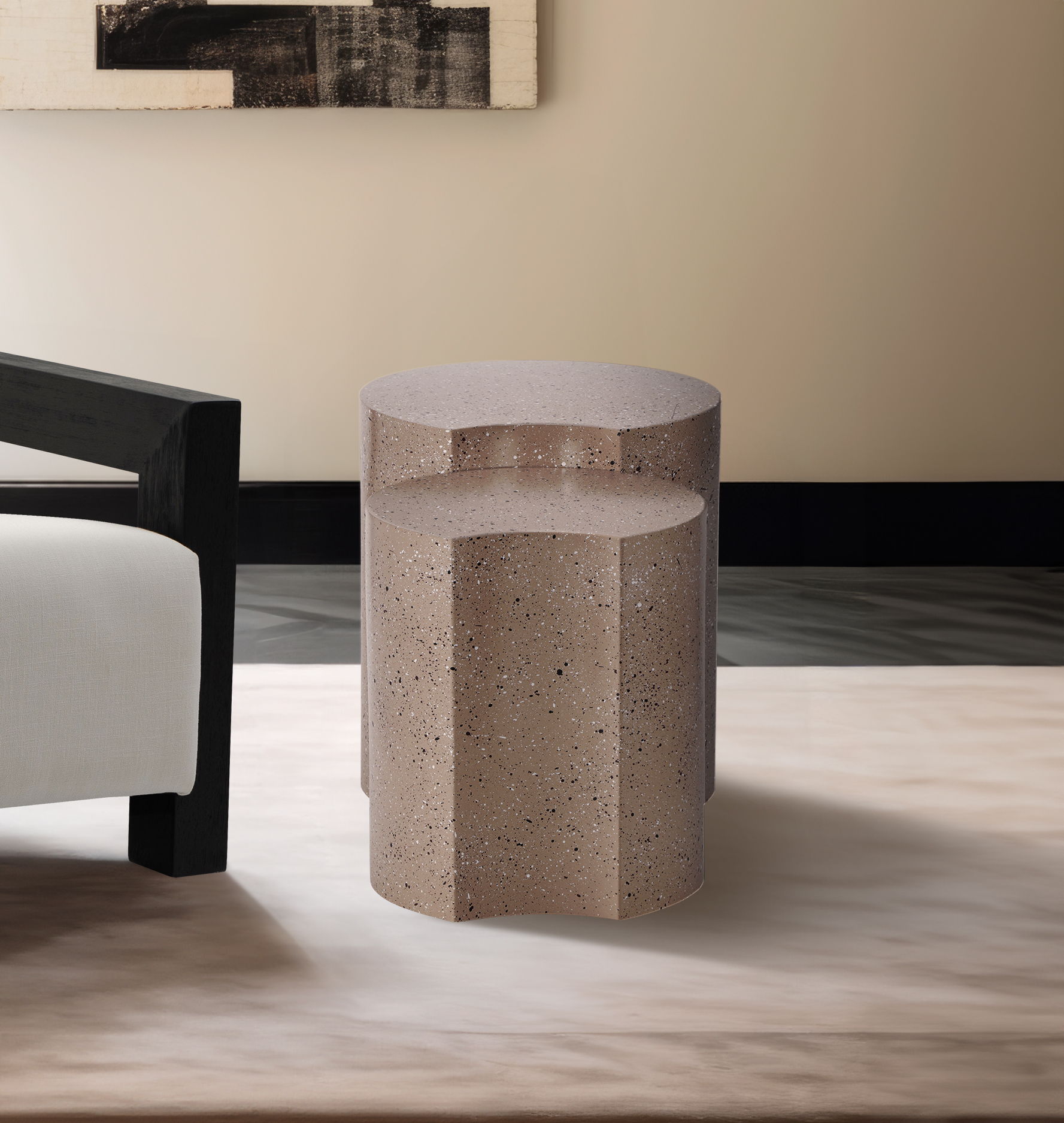 Dimple - 2 Piece Modular End Table - Taupe Terazzo