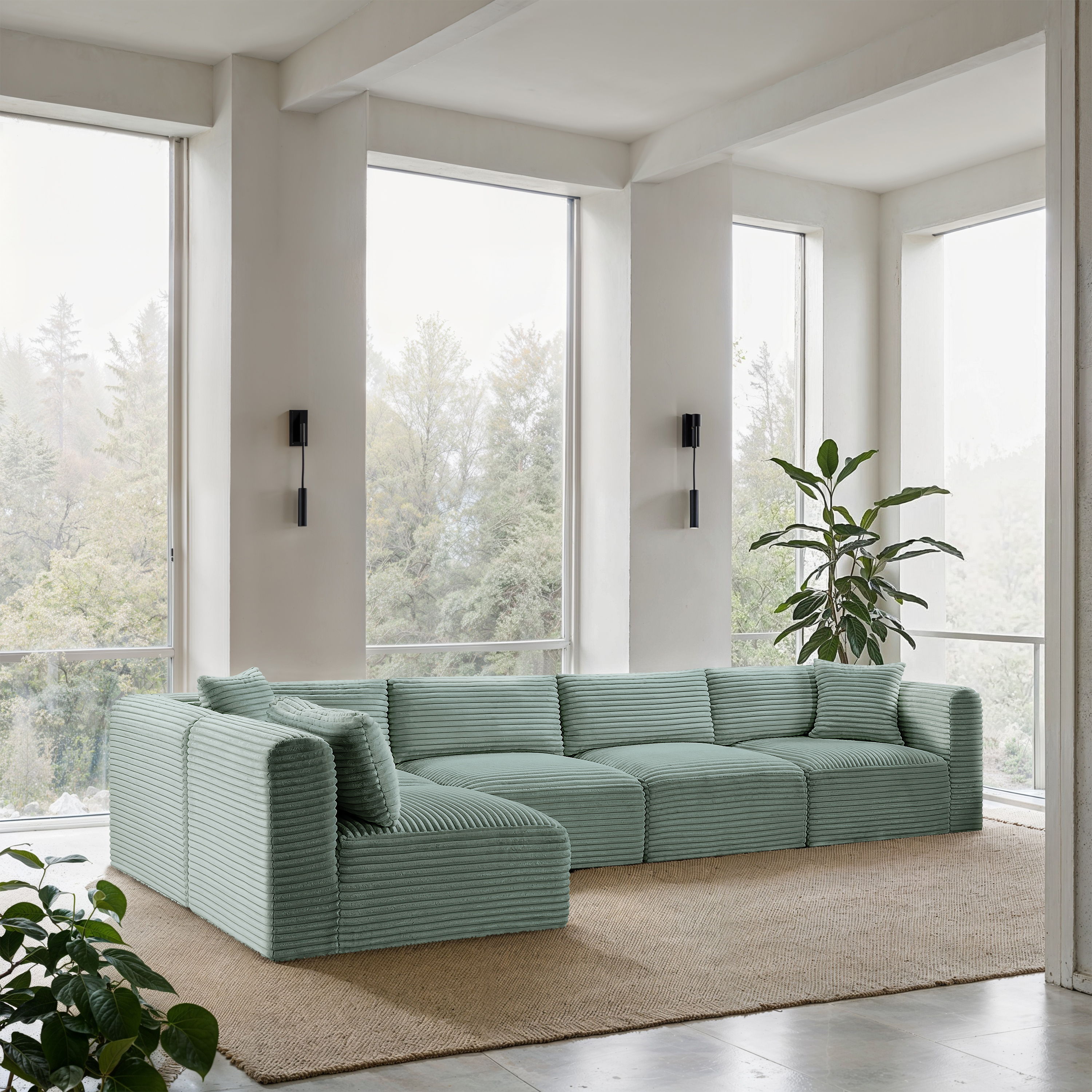 Shaggy - 5 Piece Modular Sectional - Mint