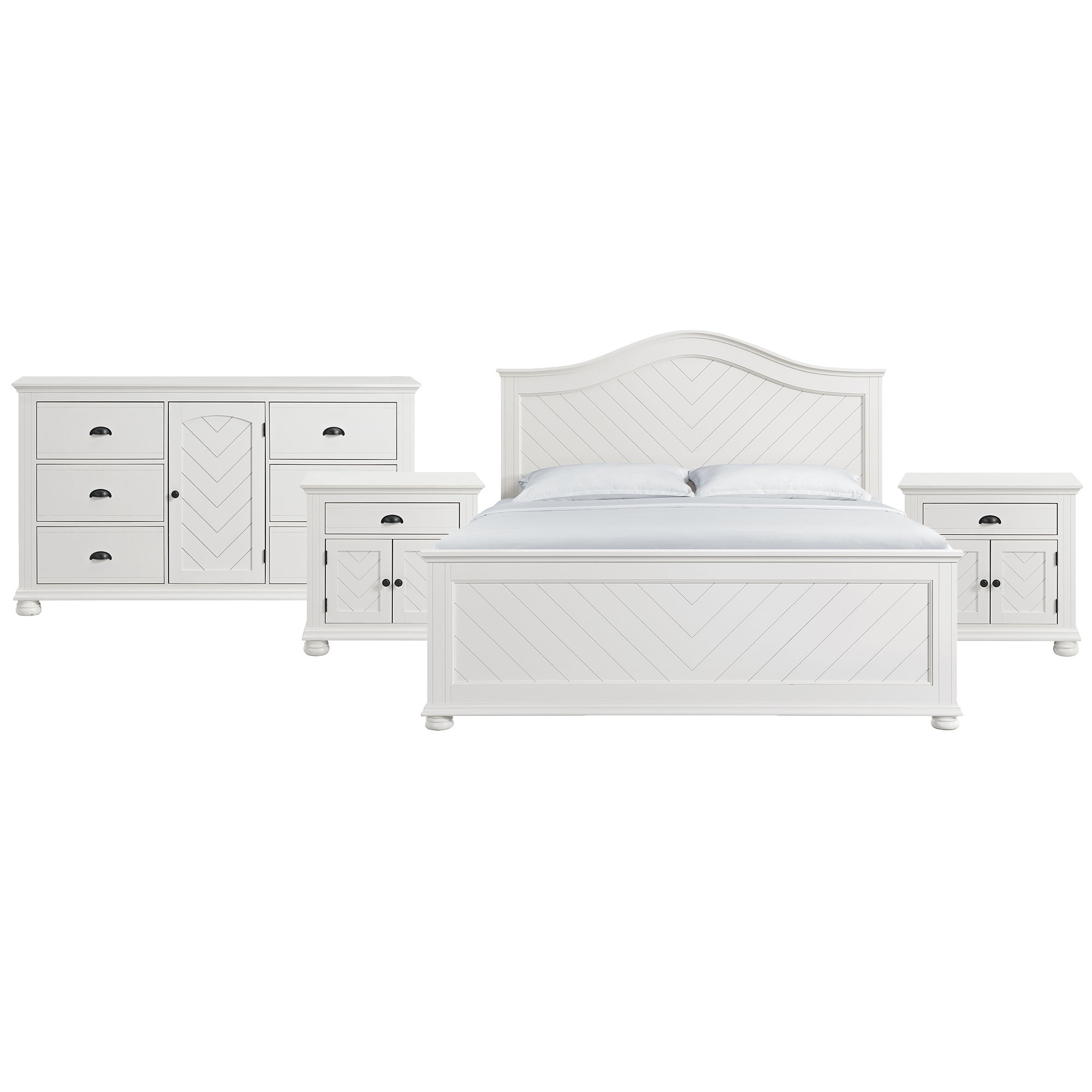 Kona - King 4 Piece Bedroom Set With 2 Nightstands & Dresser - White