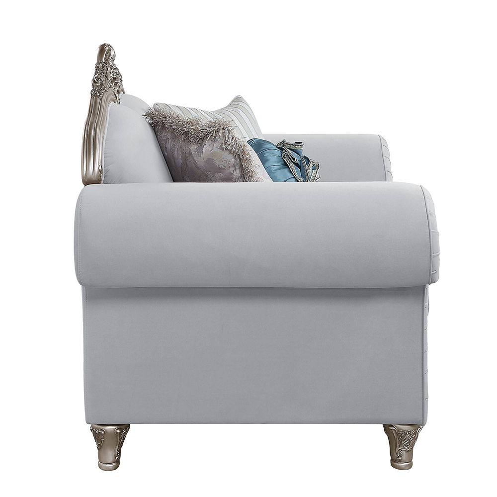 Pelumi - Chair With 3 Pillows - Light Gray Linen & Platinum, gray, view 3