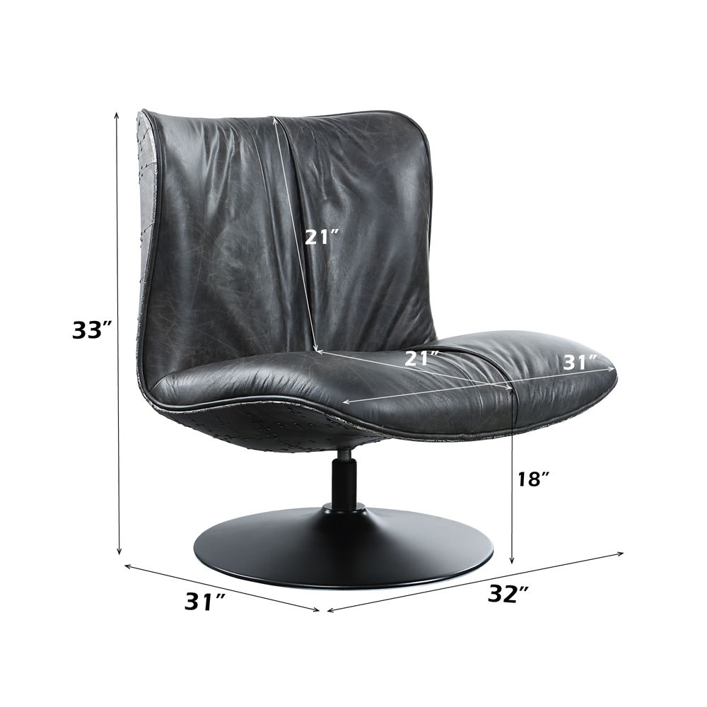 Piotr - Accent Chair With Swivel - Black Top Grain Leather, black, view 5