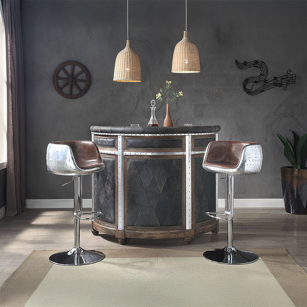 Rahma - Bar Table - Antique Ebony Top Grain Leather & Aluminum, dark gray, view 2