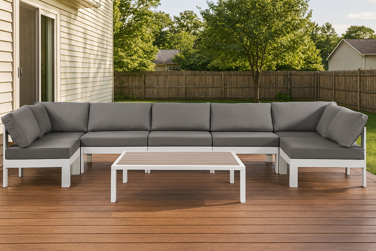 Nizuc - Outdoor Patio 7 Piece Modular Sectional With White Frame - Gray