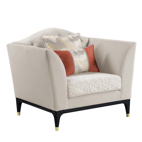 Tayden - Chair With 2 Pillows - Beige Velvet, beige