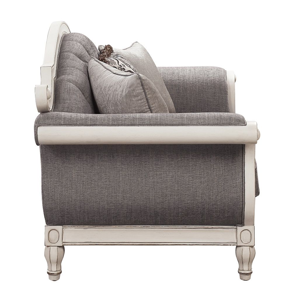 Florian - Loveseat With 3 Pillows - Gray Fabric & Antique White, gray, view 8