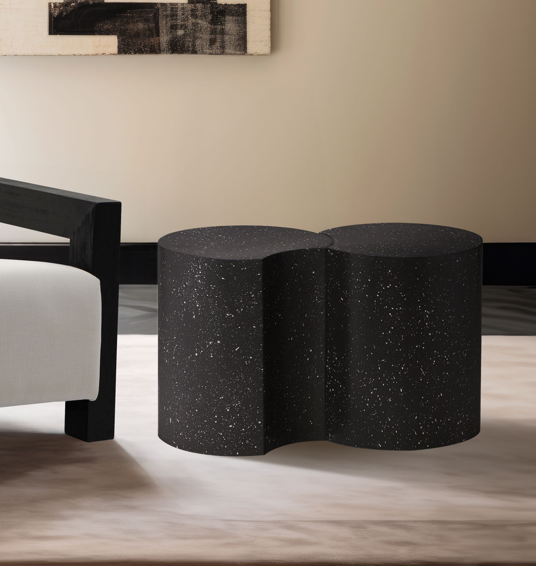 Dimple - 18" 2 Piece Modular End Table - Black Terazzo