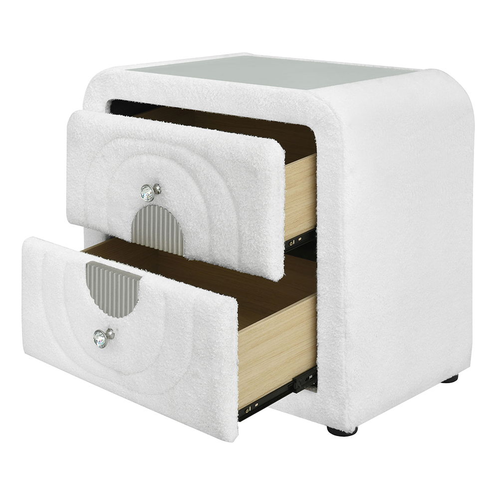 Shelyn - Nightstand - White Teddy Sherpa & Chrome, white, view 5