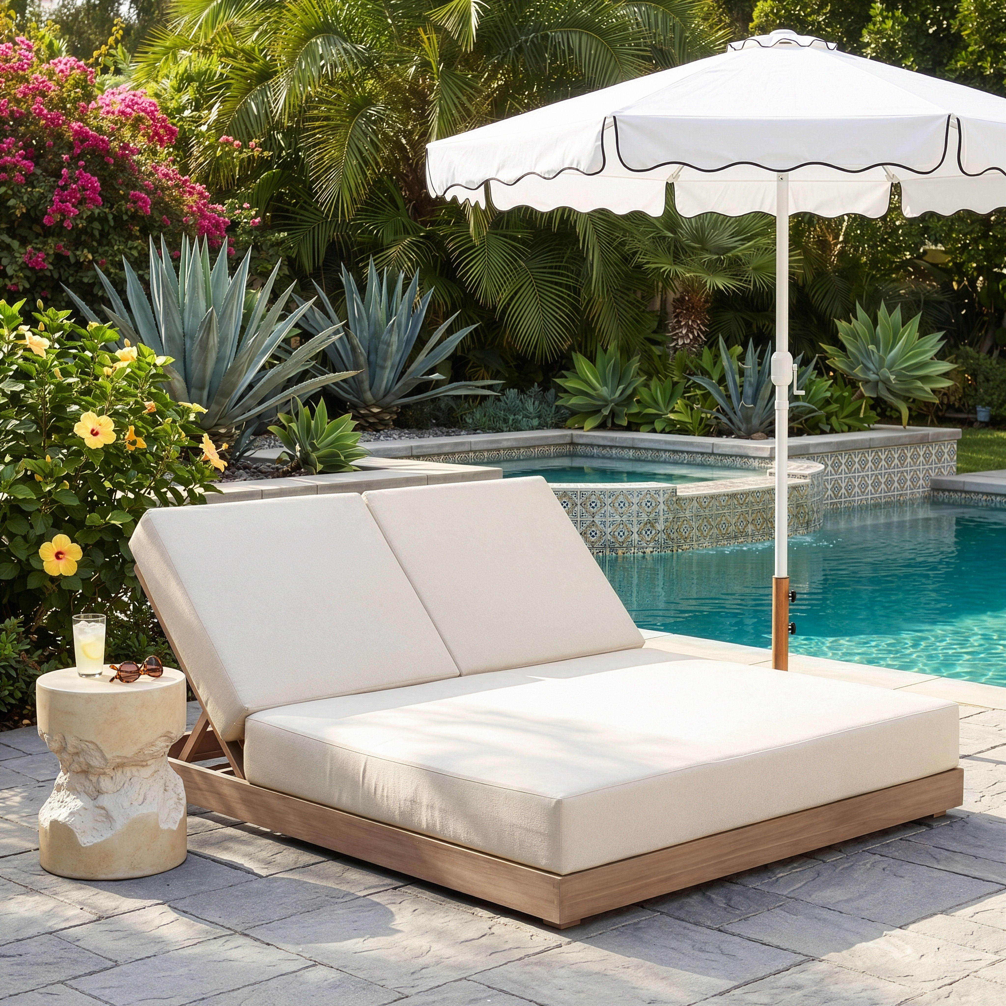 Solace - Olefin Performance Fabric Outdoor Patio Double Lounge Chair - Cream