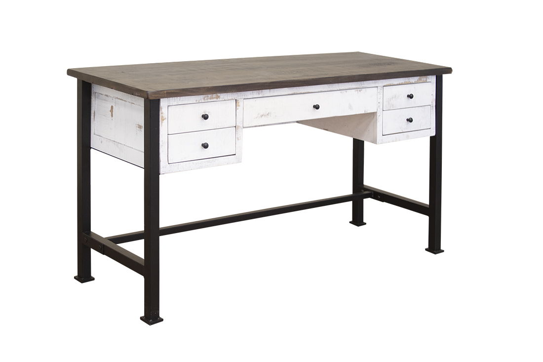 International Furniture Direct Pueblo White - Desk - Antiqued White / Brown
