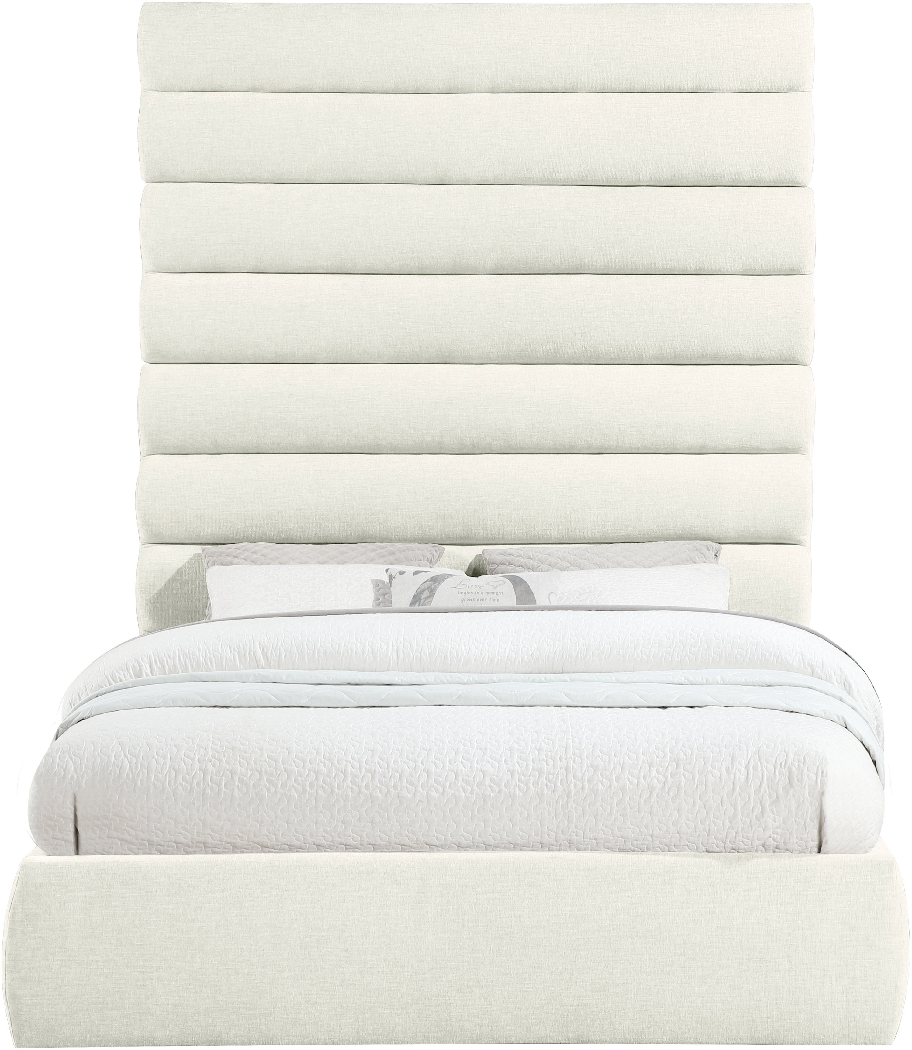 Adam - Chenille Fabric Queen Bed With 89" Headboard - Cream