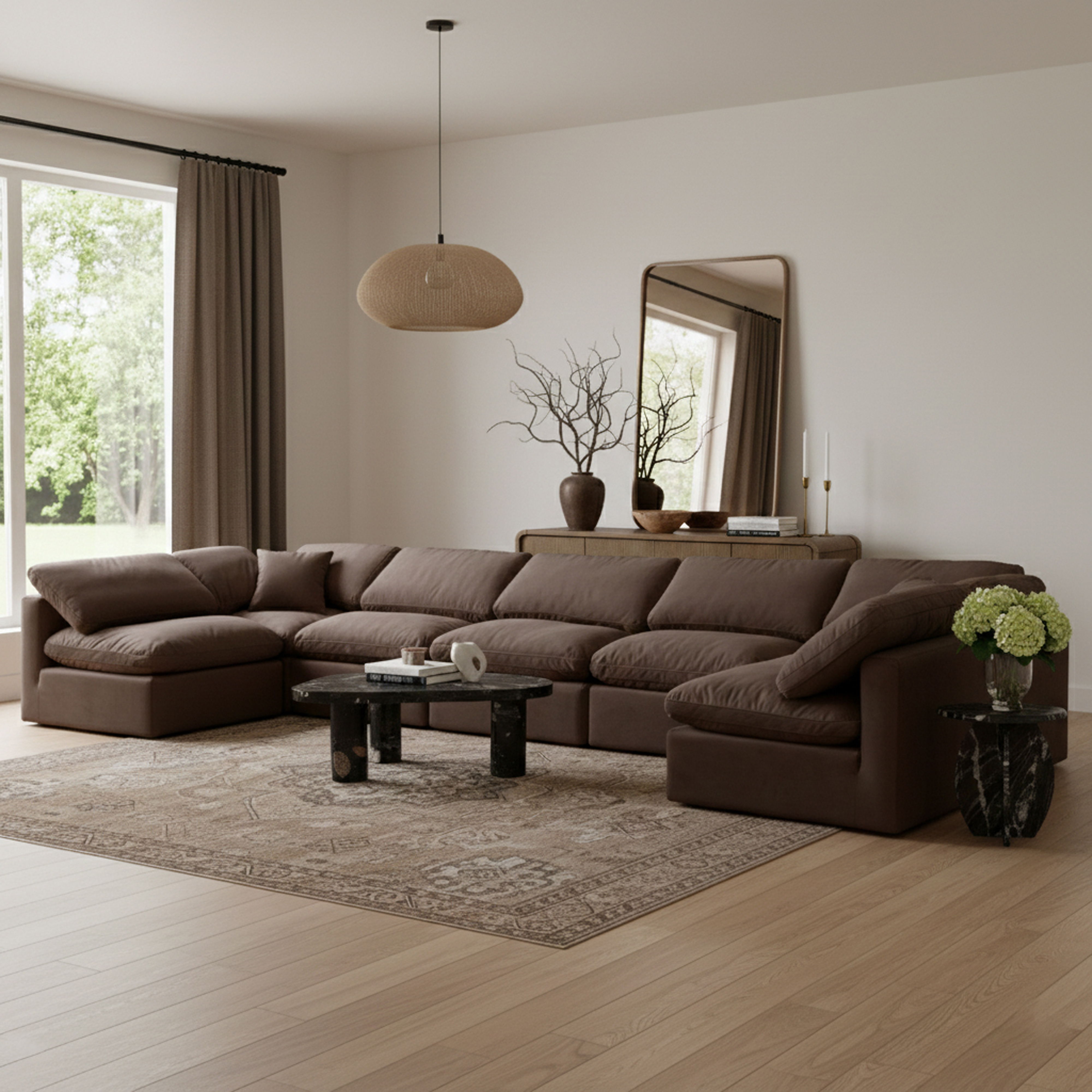 Indulge - Velvet 7 Piece Modular U-Shaped Sectional - Brown
