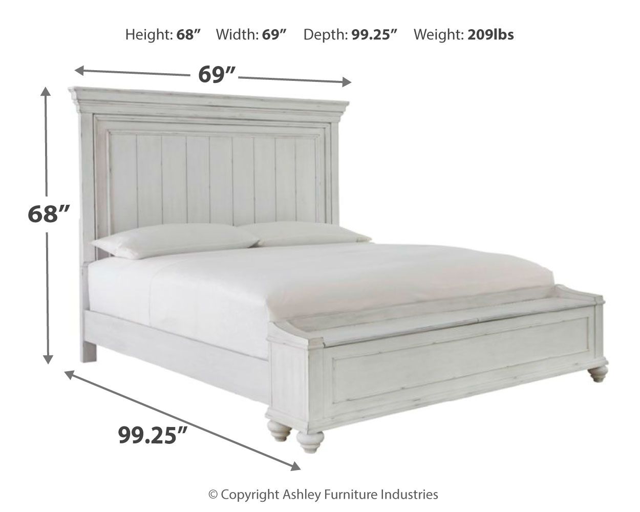 Ashley Furniture Kanwyn - Queen Panel Bed With Storage Bench - Whitewash - Image 8