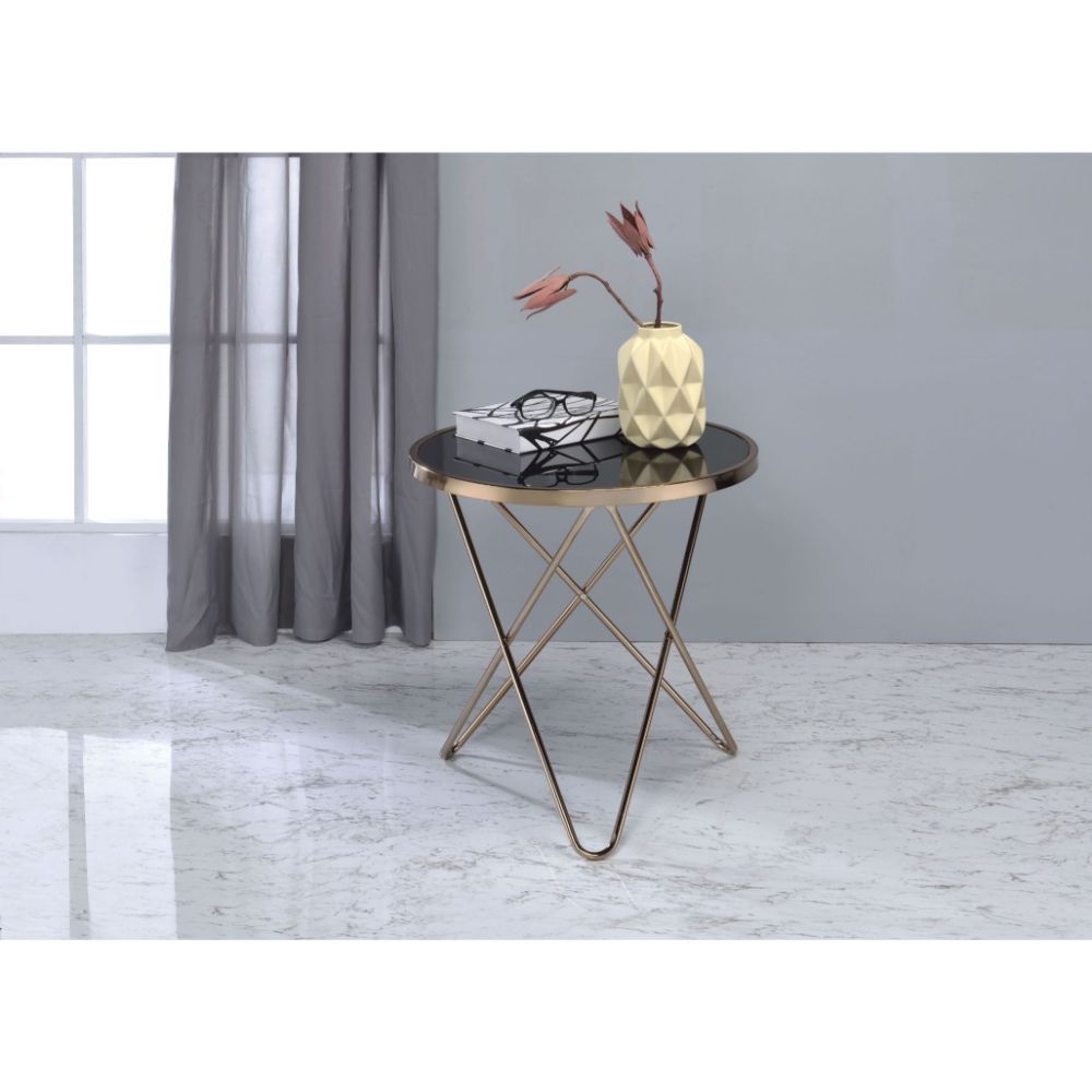 Valora - End Table - Black Glass & Champagne, black, view 5