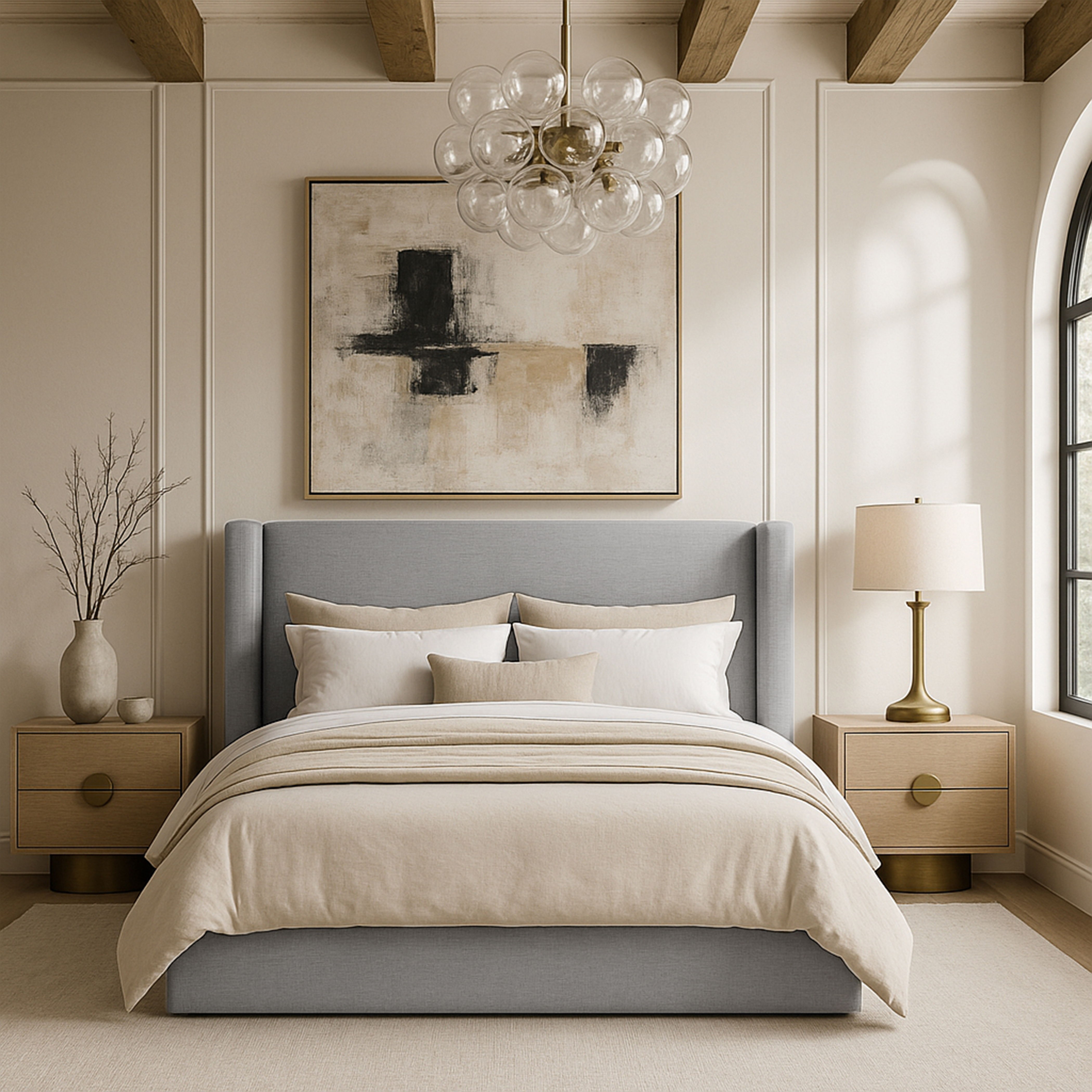 Kendall - Linen Textured Fabric Upholstered Queen Bed - Gray