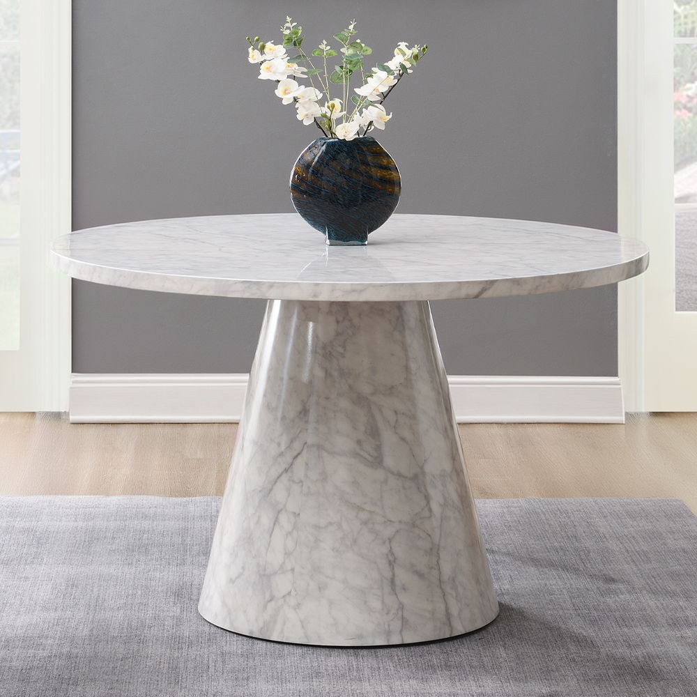 Kacey - Round Dining Table - Engineered Stone, white