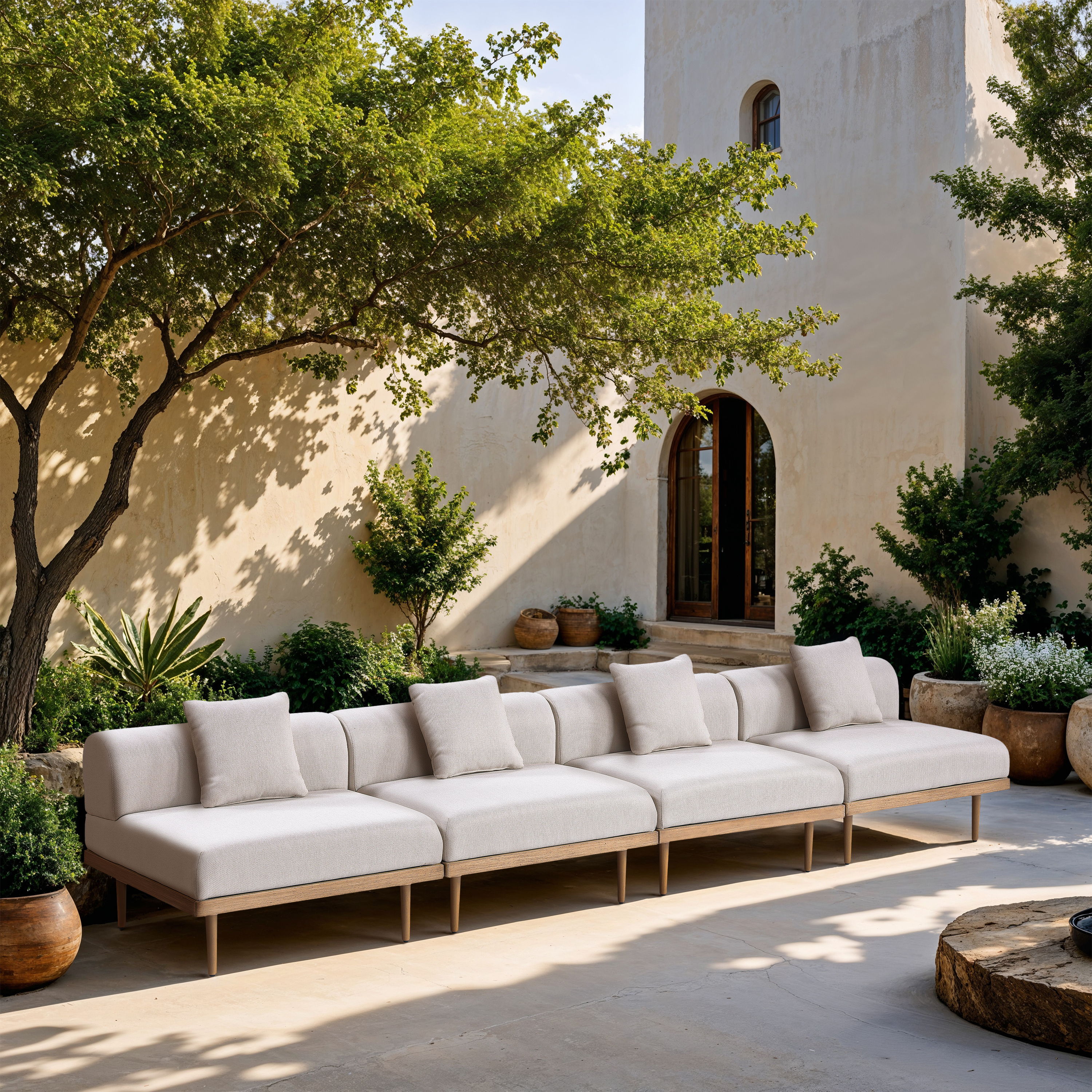 Laguna - 4 Piece 142" Upholstered Outdoor Patio Modular Sofa - Beige