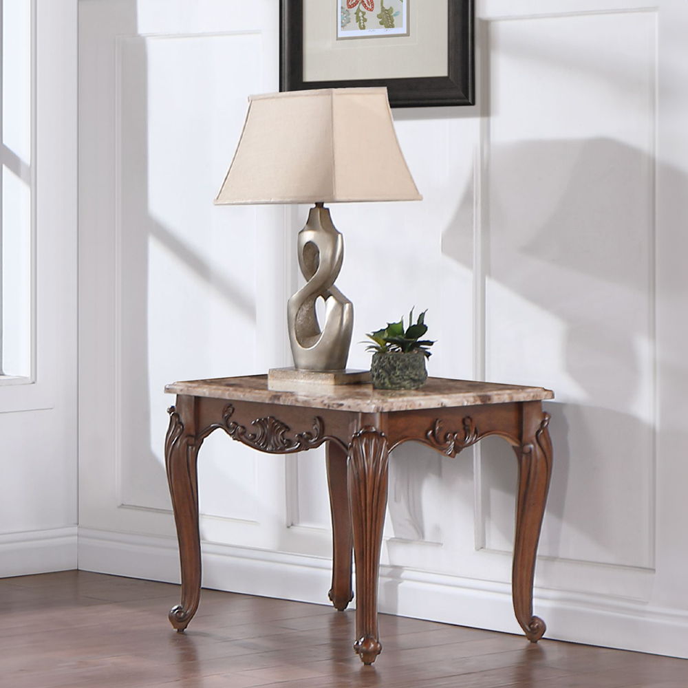 Nayla - End Table - Natural Marble Top & Cherry, dark brown, view 5