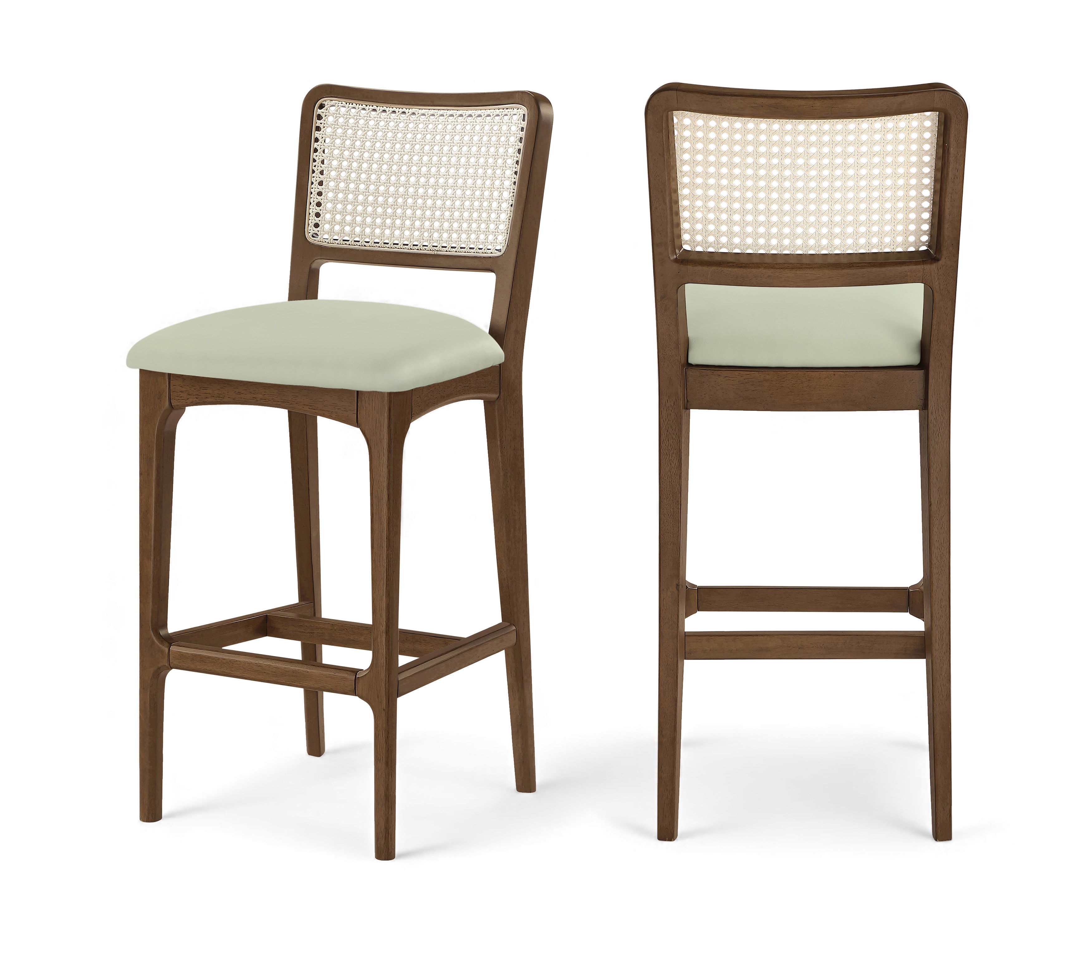 Atrium - Cane Back And Vegan Leather Upholstered Bar Stool (Set of 2) - Mint