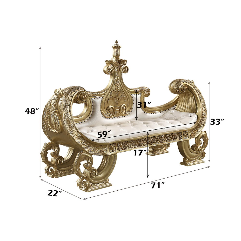 Bernadette - Bench - White Synthetic Leather Fabric & Gold, white, view 5